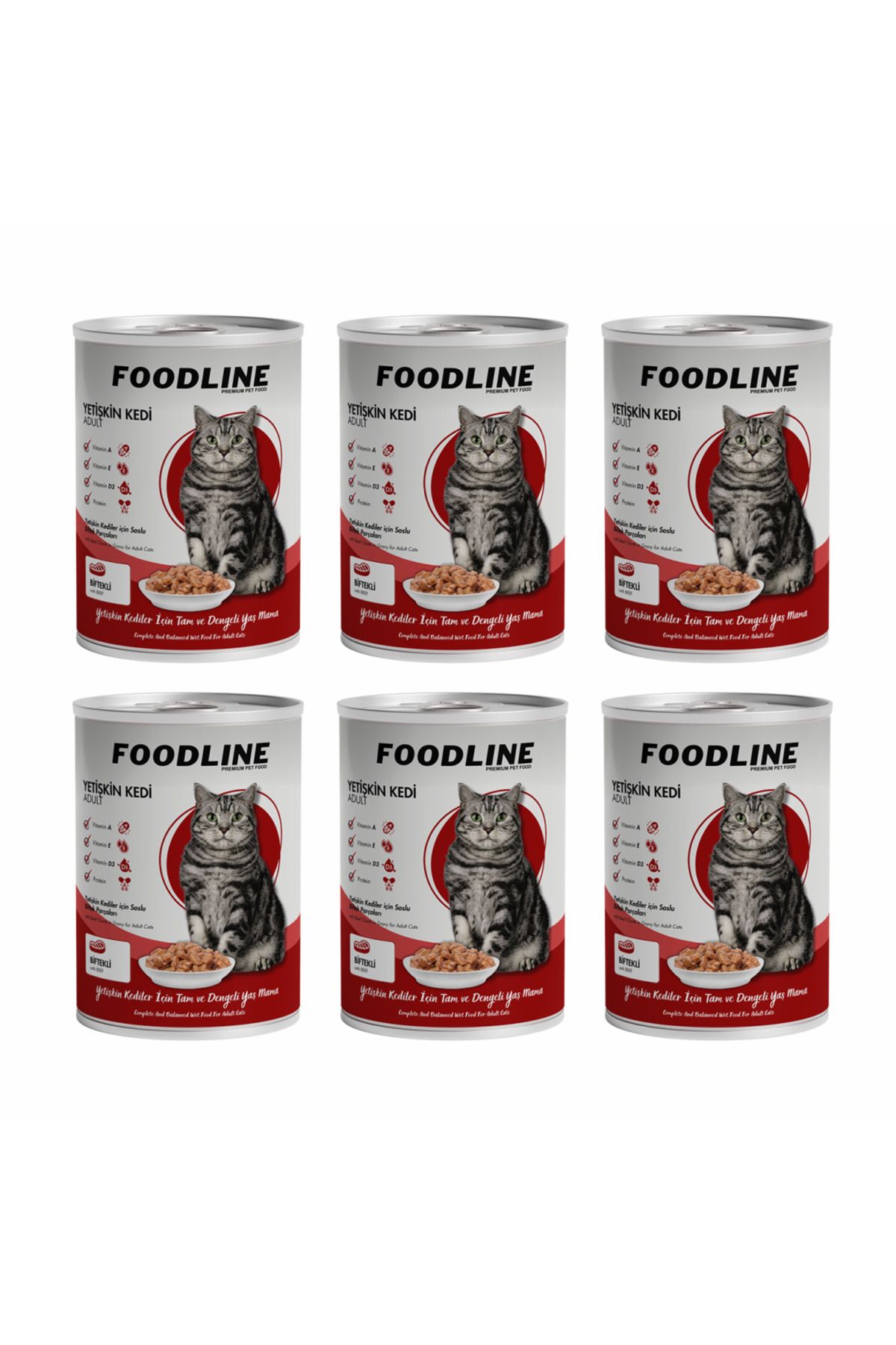 Foodline Biftekli Yetişkin Kedi Konservesi 400 Gr x 6 Adet