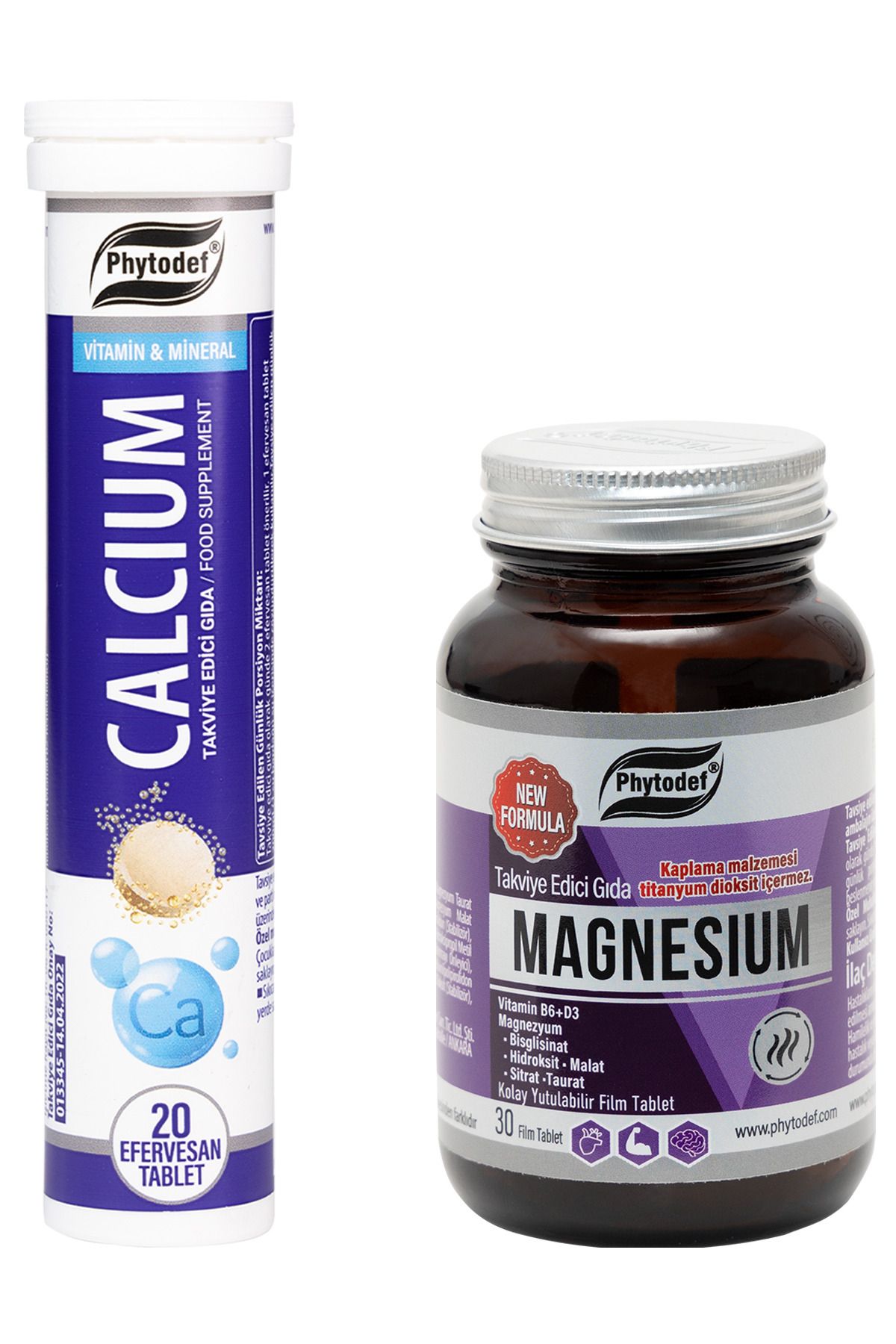 Phytodef Kalsiyum Efervesan Tablet - 20 Adet X Magnezyum Vitamin B6 D3 - 30 Tablet (CALCİUM MAGNESİUM)