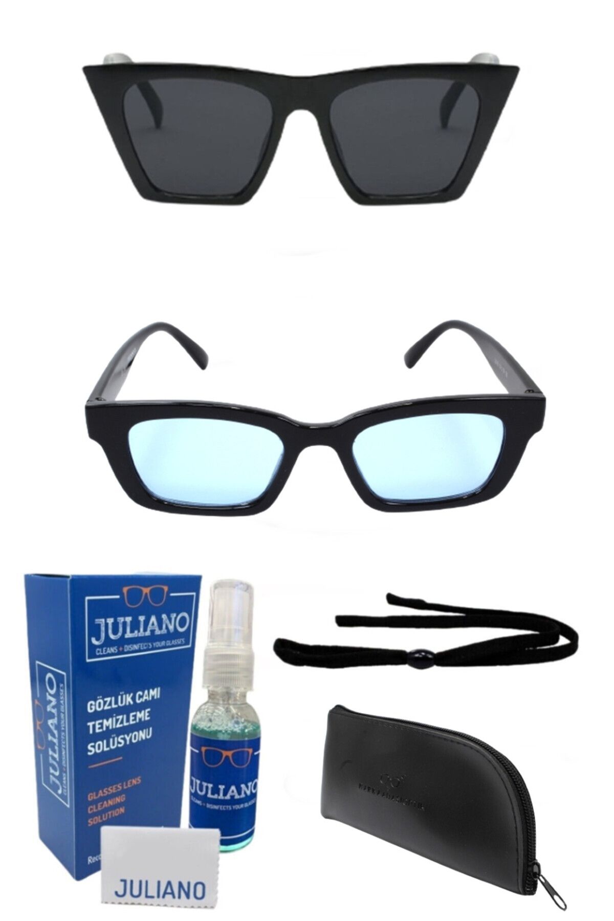 JULIANO 2li Tasarım Kadın Güneş Gözlüğü Seti - Sprey Ve Sporcu Ip Hediyeli