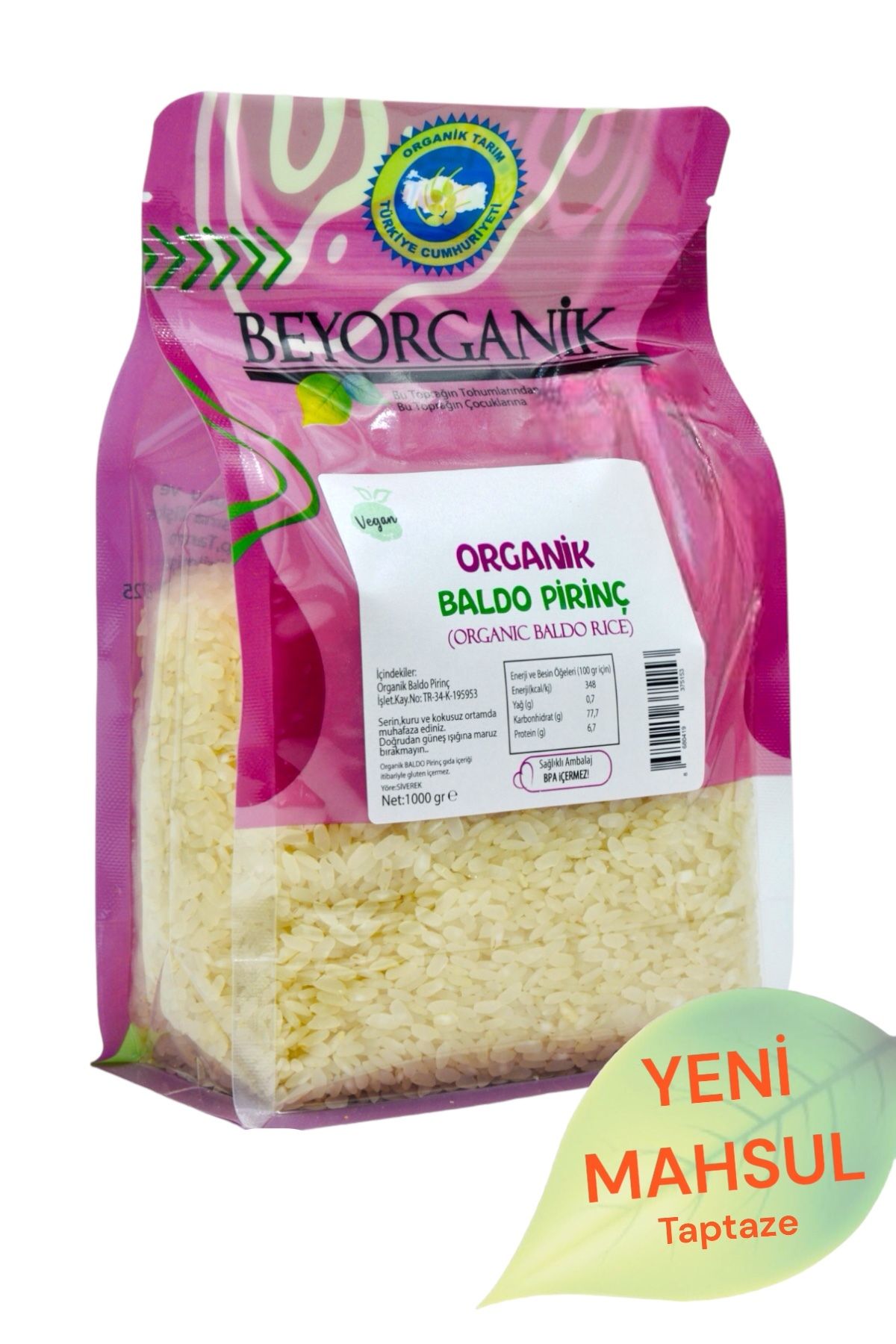 BEYORGANİK Organik Pirinç Baldo 1kg