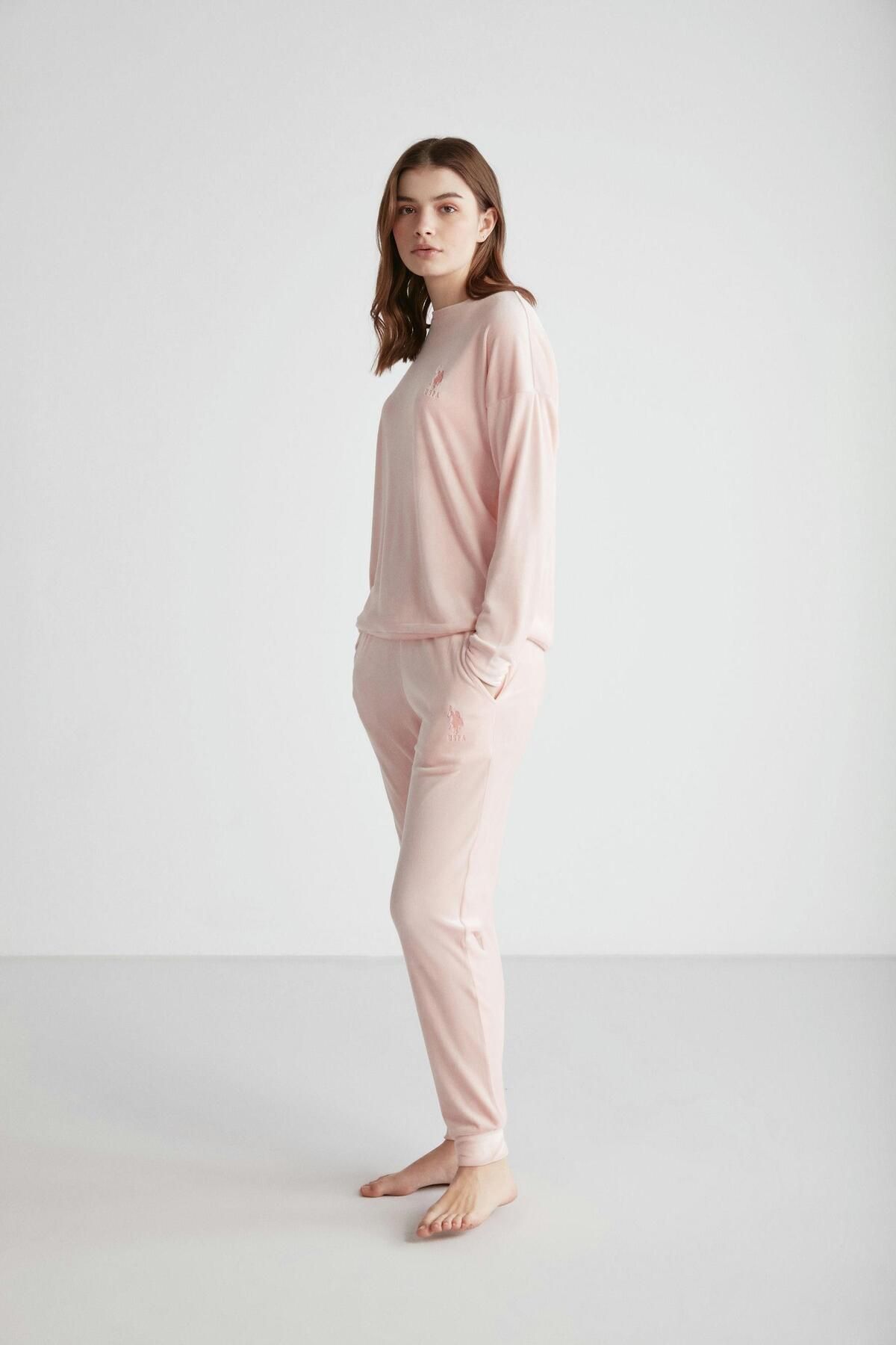 U.S. Polo Assn. - Kadın Pembe Yuvarlak Yaka Pijama Takımı