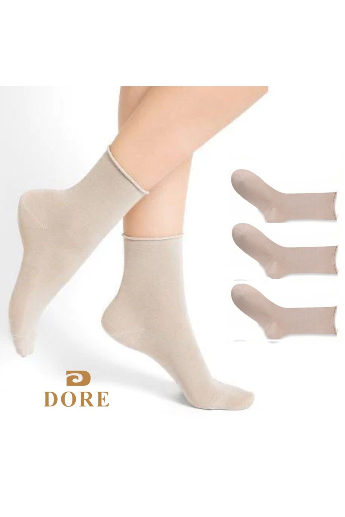 Dore Çorap 3'lü Paket Bej Bambu Lastiksiz Dikişsiz Soket Çorap