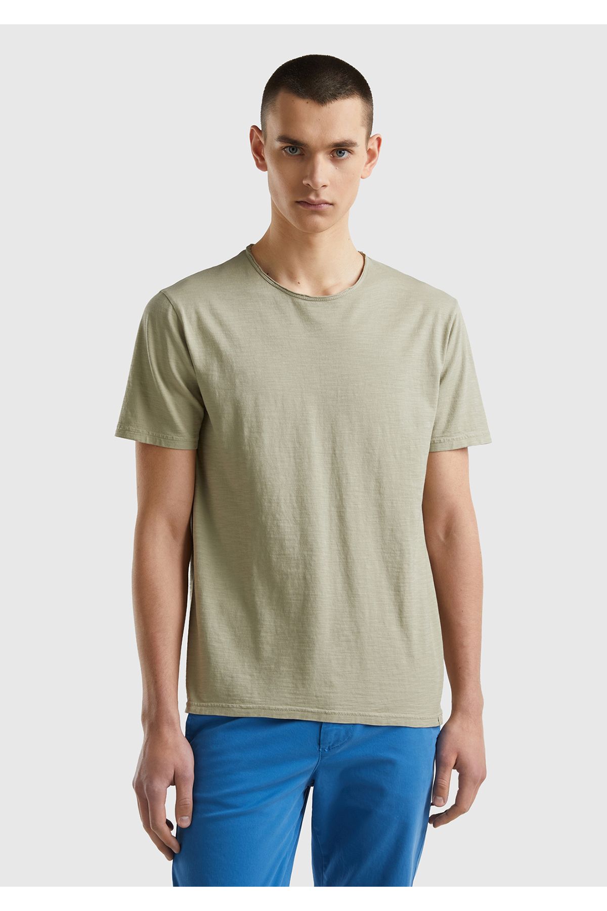 United Colors of Benetton Erkek Haki Bisiklet Yaka Slub T-shirt