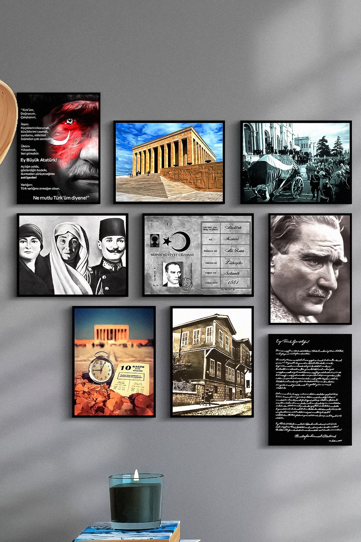 UON Atatürk Siyah Çerçeve Görünümlü Atatürk Portre Mdf Duvar Tablosu Gençliğe Hitabe Andımız Anıtkabir