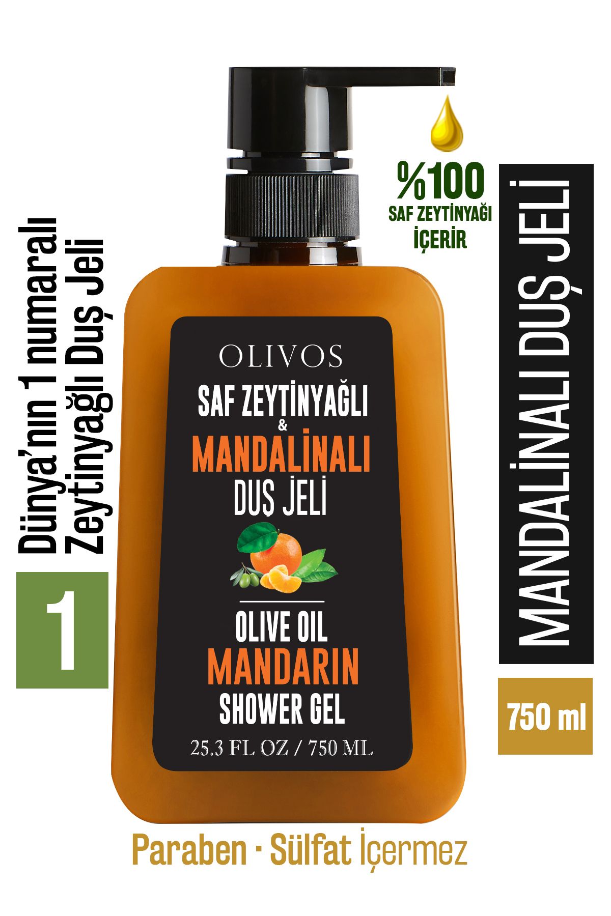 Olivos %100 Doğal Mandalina Ve Zeytinyağlı Banyo Ve Duş Jeli Kuru Cilt Nemlendirici Ve Besleyici 750 ml