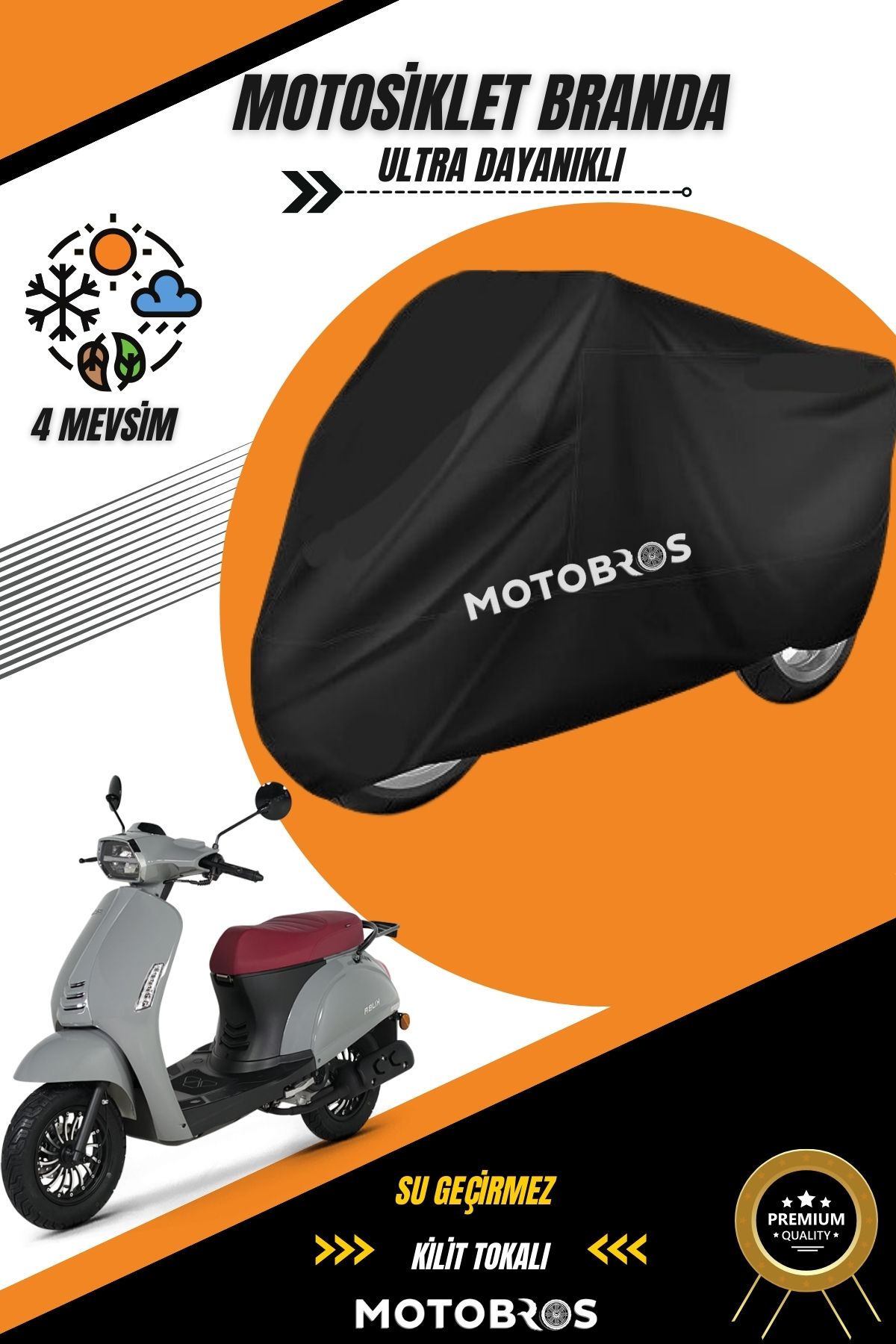 Motobros 50 CC MOTOR BRANDASI Siyah Su Geçirmez Dayanıklı Motosiklet Brandası (EN KALIN) Kumaş