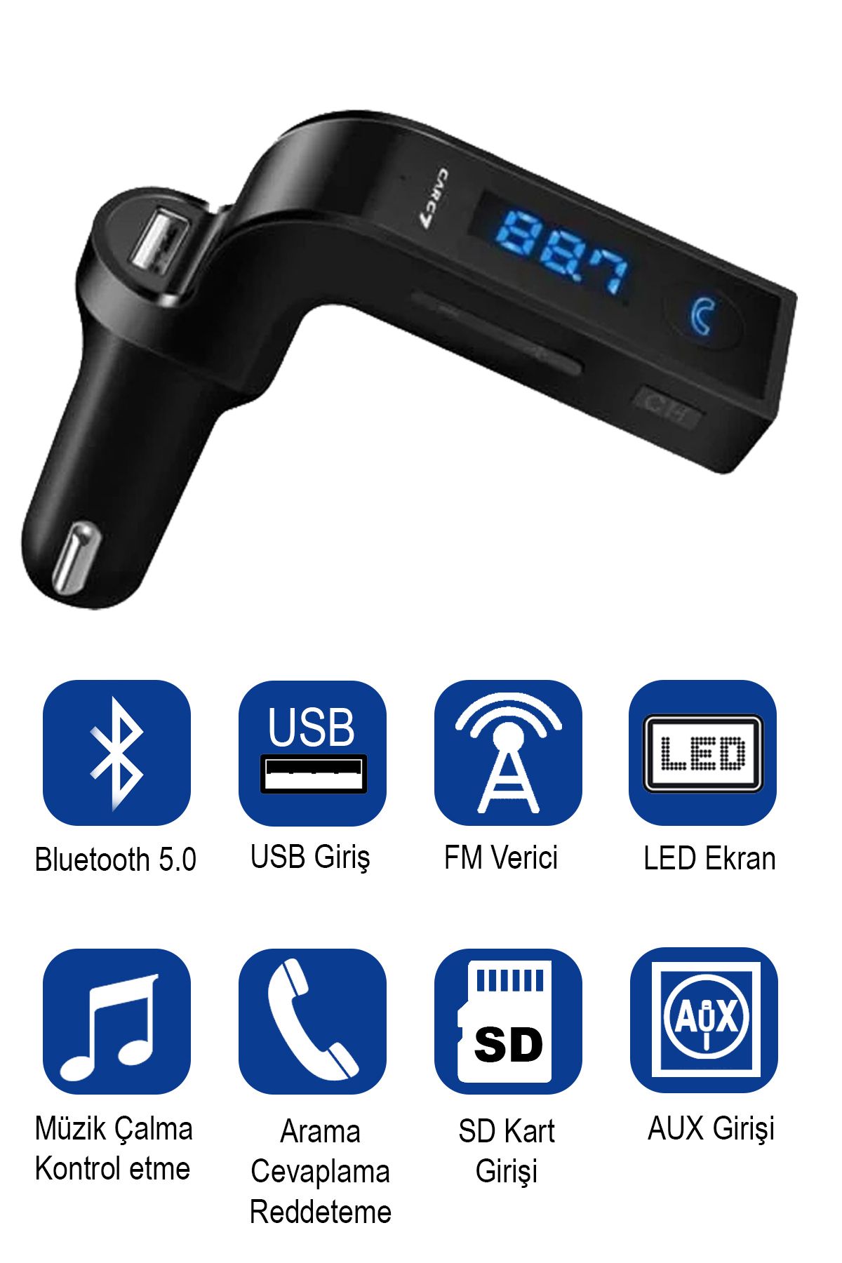NiCe Shop FM Bluetooth Araç Kiti Fm Transmitter Micro Sd Usb Girişli Aux 2.1 Amper