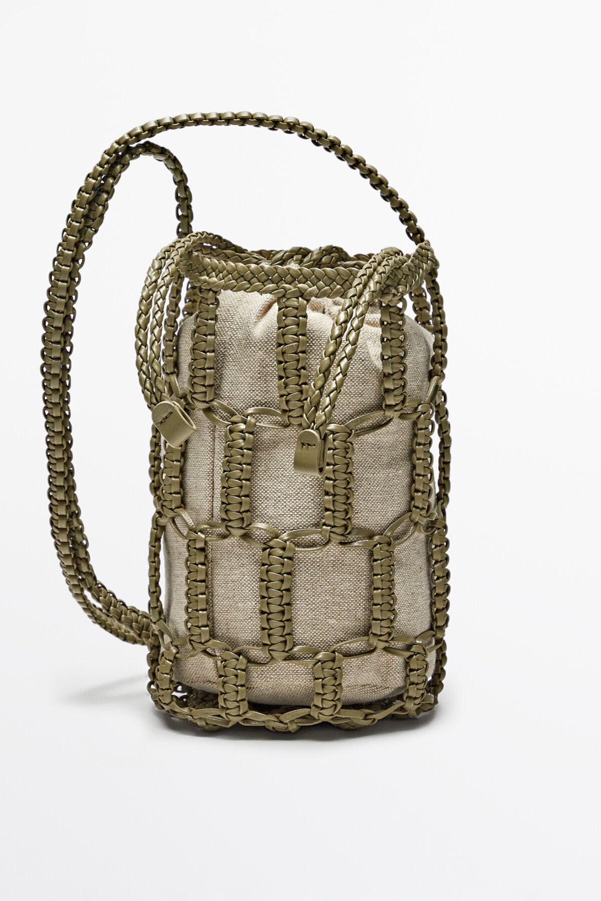 Massimo Dutti Napa deri örme mini bucket çanta
