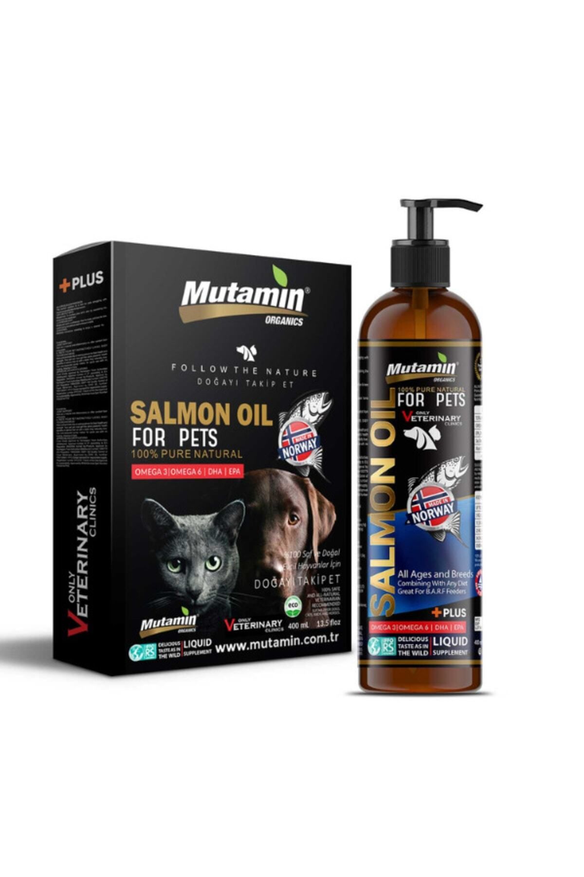 Mutamin Organics Norway Salmon Oil For Pets Cat And Dog Natural %100 Doğal Kedi Köpek Norveç Somon Yağı 400 Ml