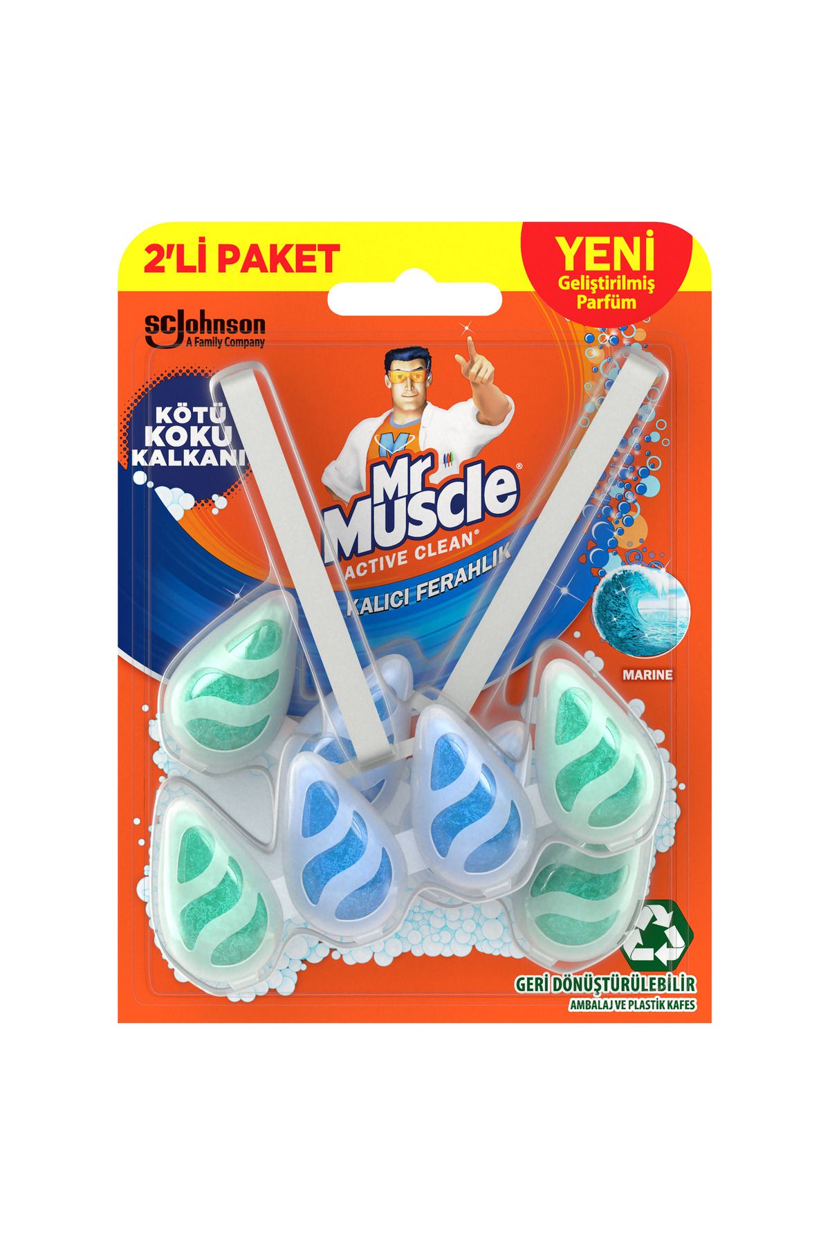 Mr. Muscle Active Clean Klozet Blok Tuvalet Temizleyici Marine, 2'li Paket 77.2 g