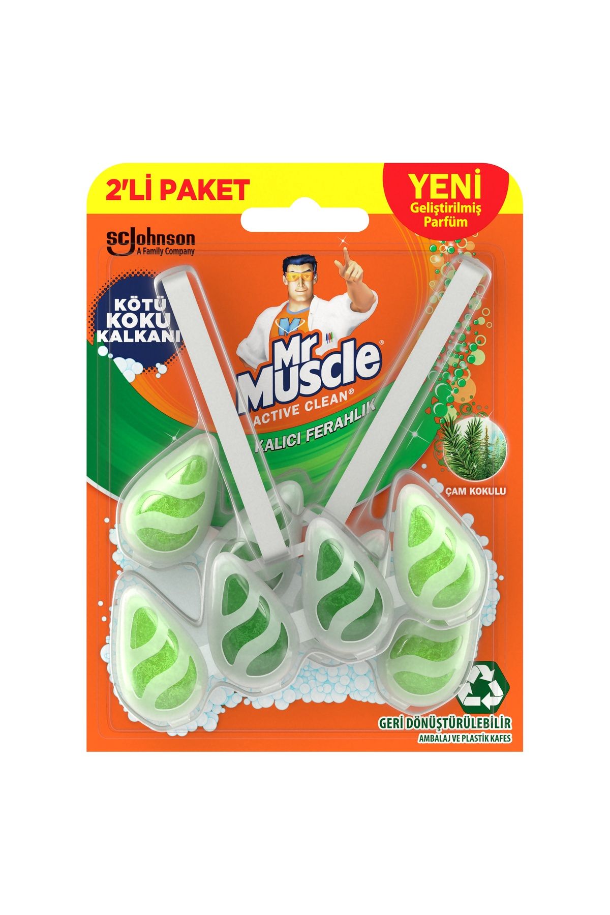 Mr. Muscle Active Clean Klozet Blok Tuvalet Temizleyici Çam Kokulu 2'li Paket 77.2 g