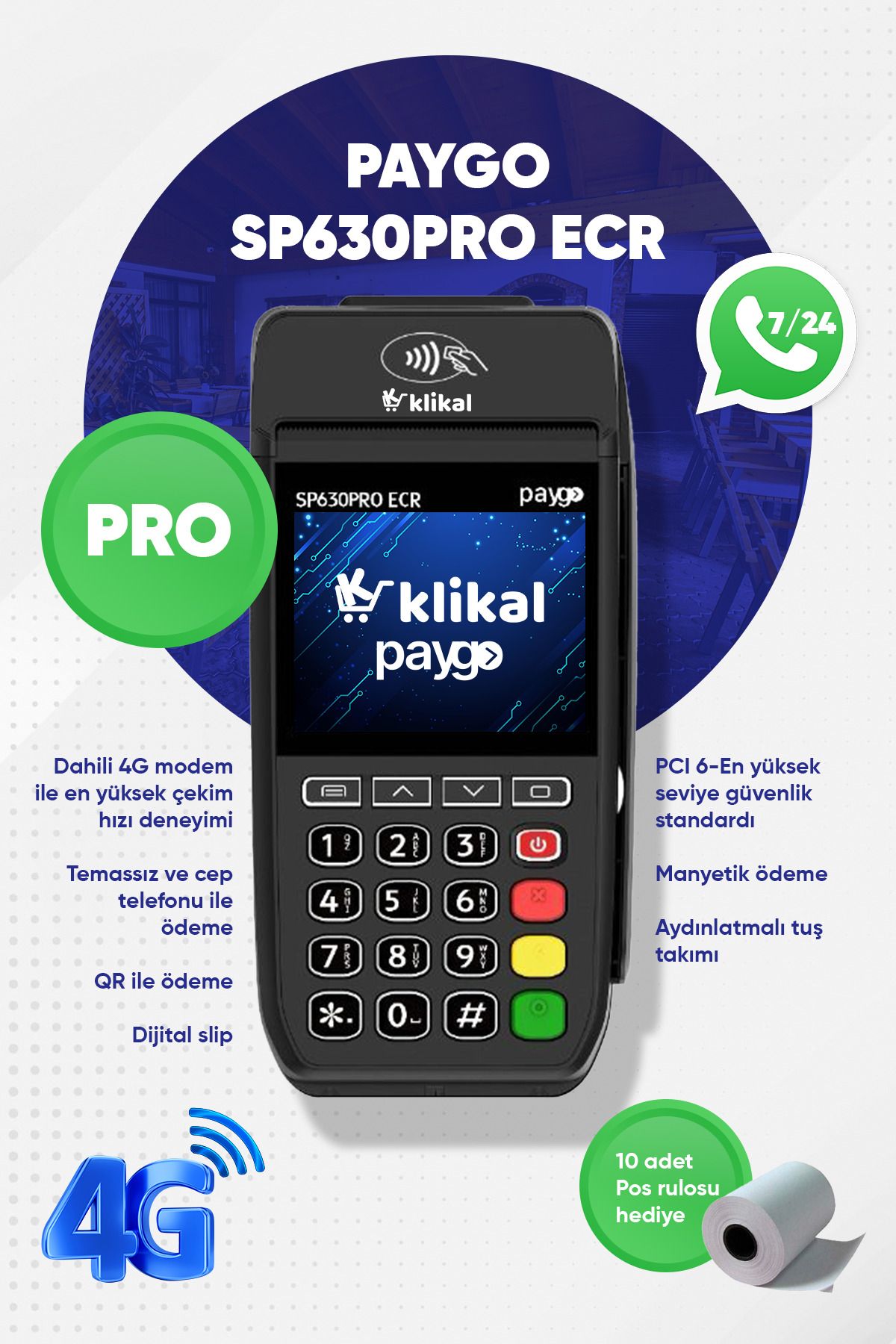 paygo SP630 PRO 4G Yeni Nesil Yazarkasapos Ücretsiz Sim Kart - Hediyeli Ürün