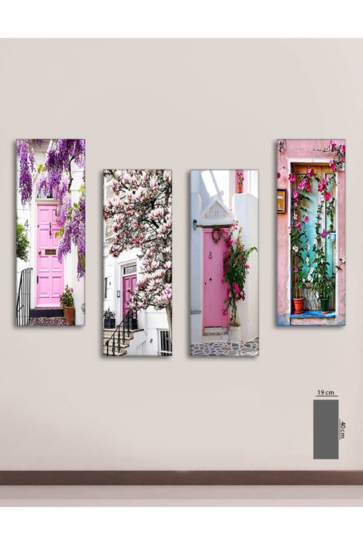 Evimona 4 Parça Çiçekli Kapılar Alaçatı Mdf Tablo - T-4dikey-02 / 19x40