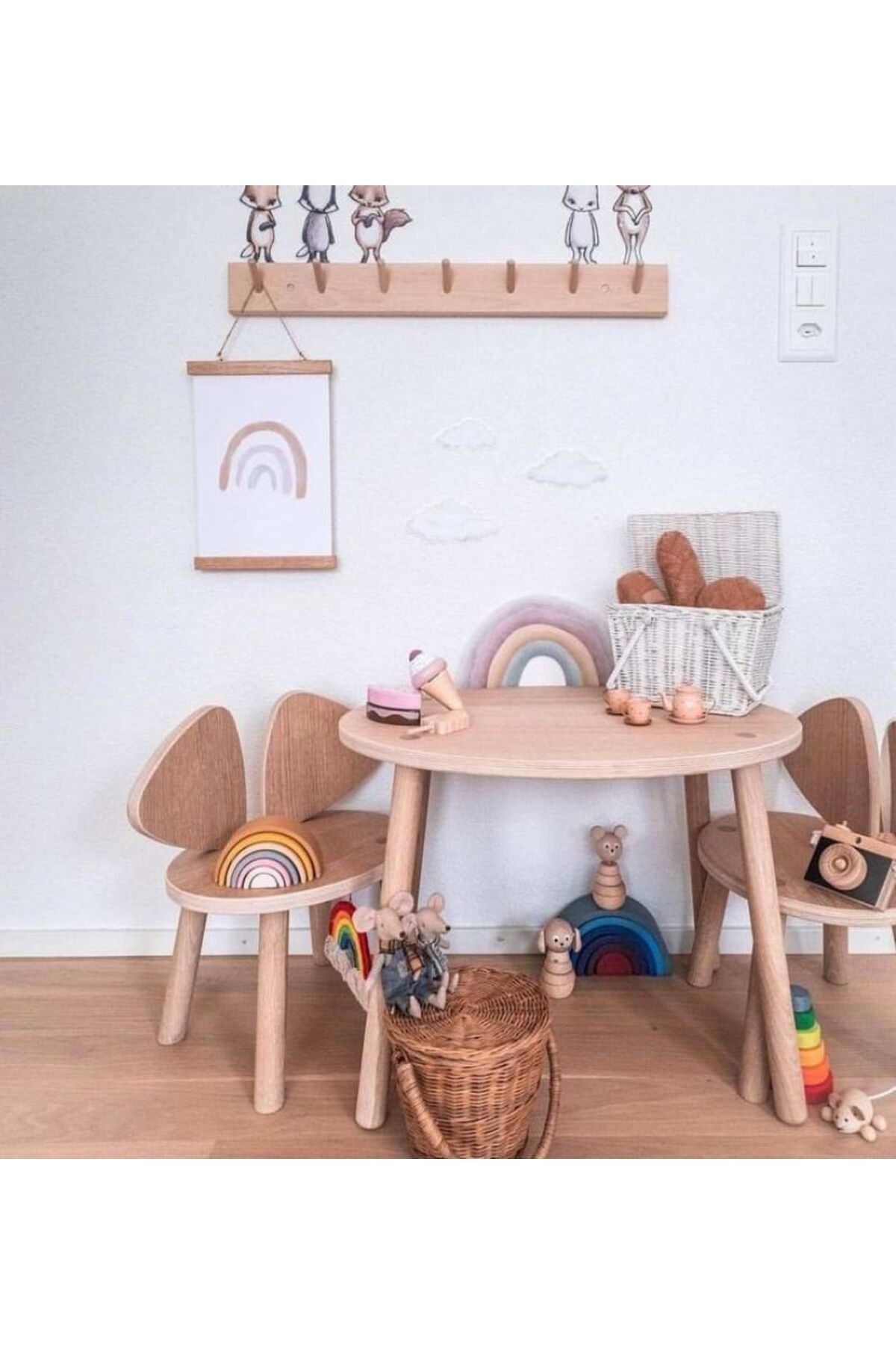 Ahsel Ahşap Mickey Sandalye Set, Mdf Montessori çocuk odası masa ve sandalye, oyun masası, çocuk aktivite masası