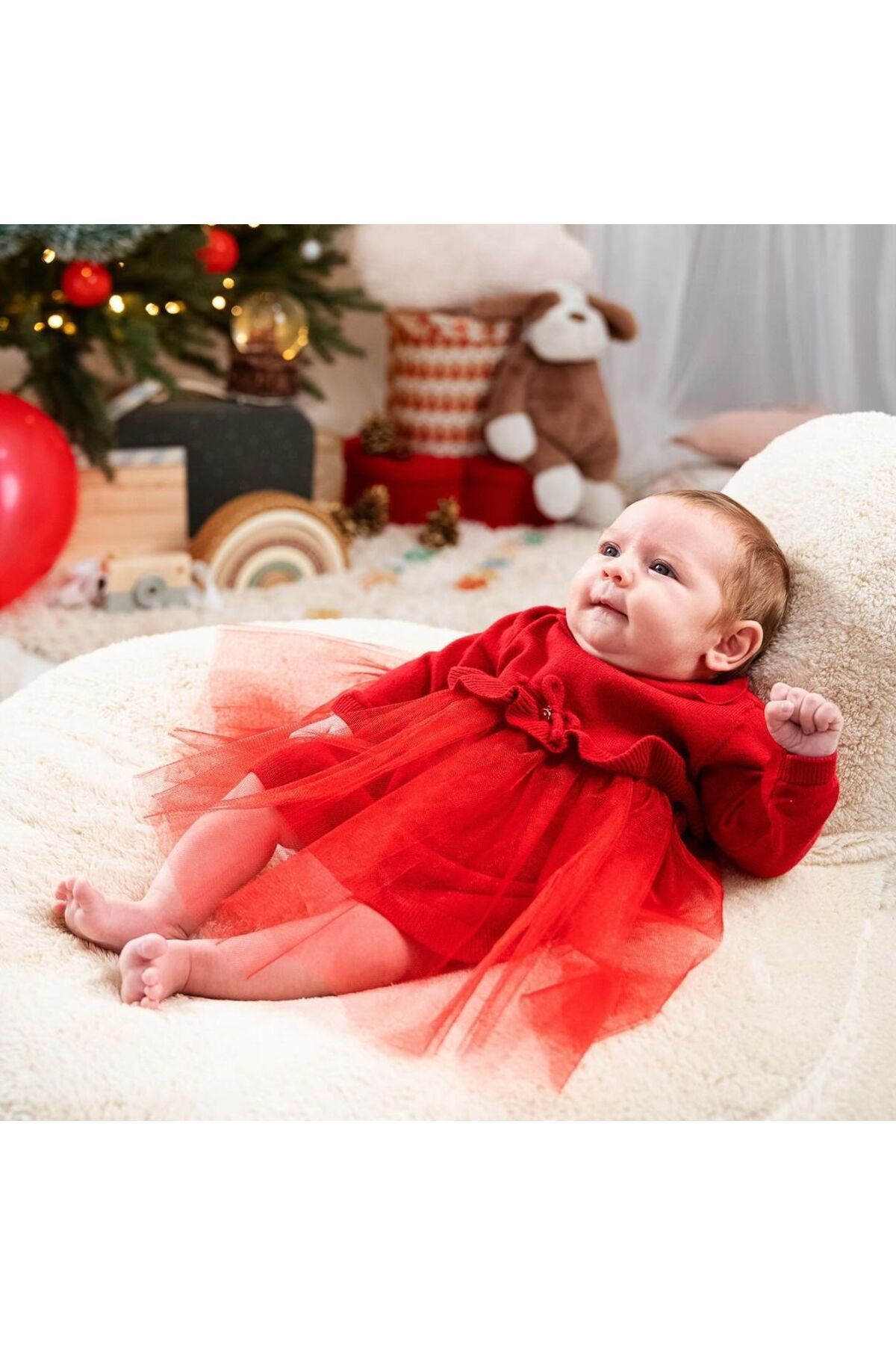 DIDuStore Lüks Tasarım Organik GOTS Sertifikalı Kırmızı Bebek Elbisesi