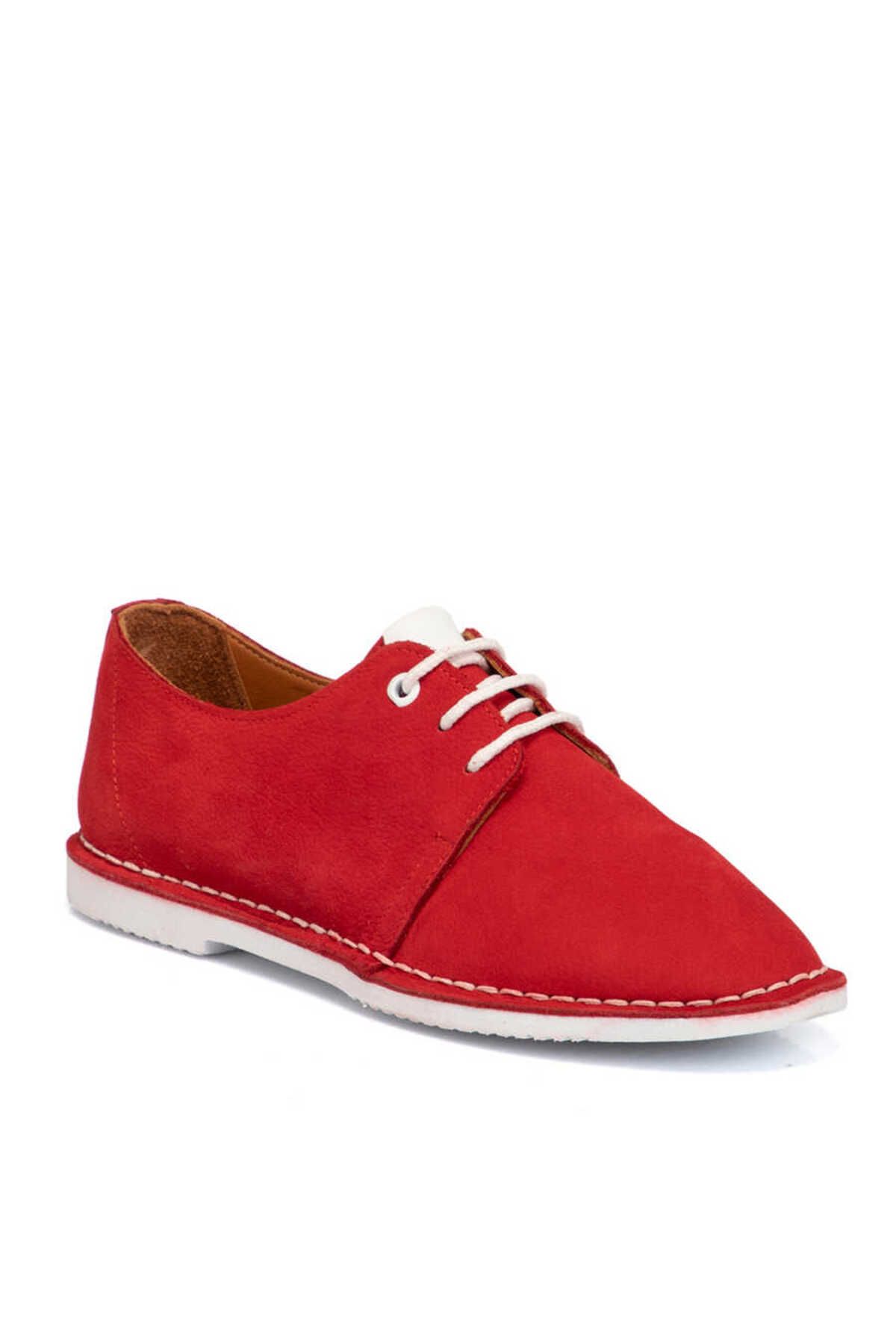Tergan Kırmızı Nubuk Deri Kadın Casual Ayakkabı - K21I1AY65433-F35