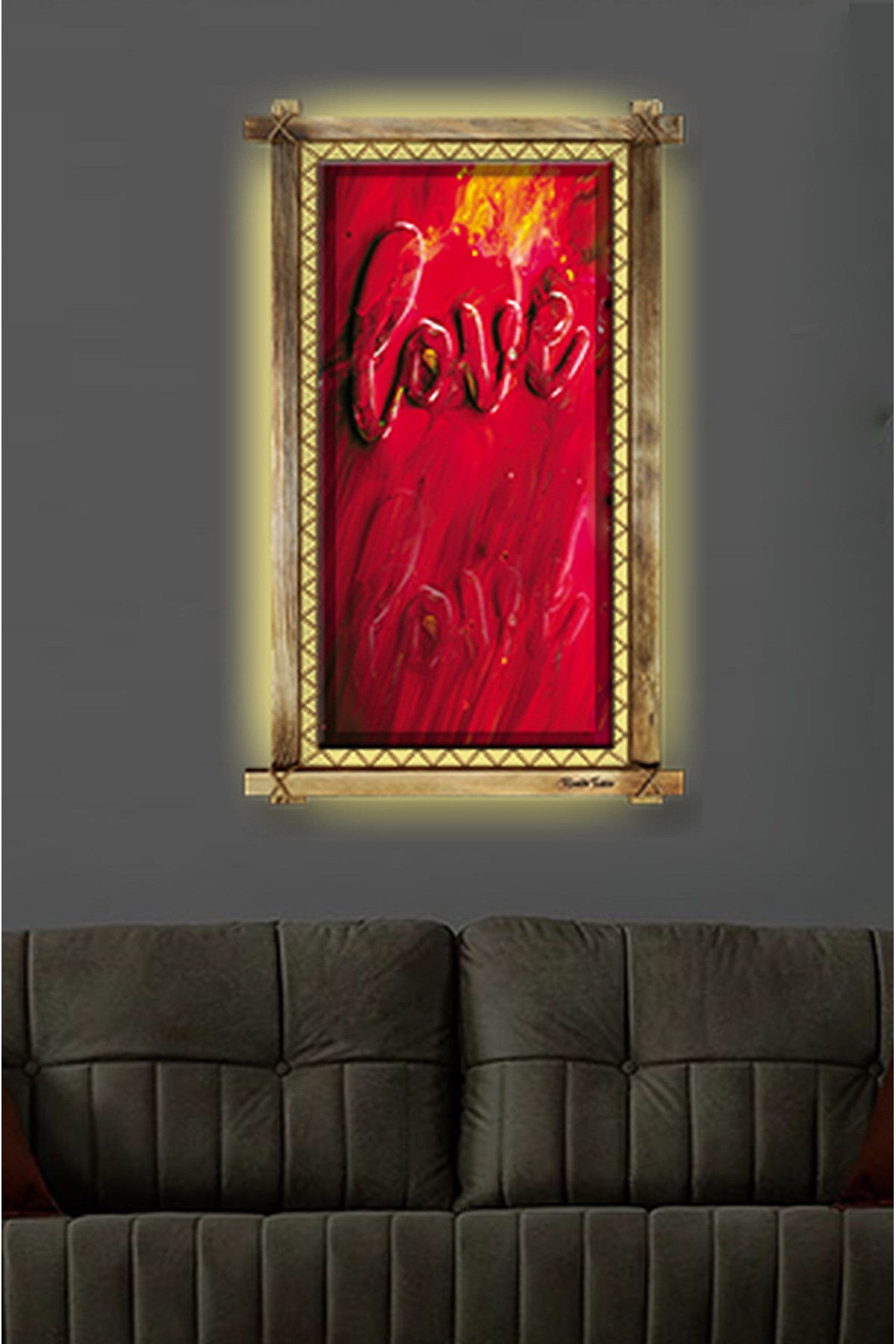 Afrodit CLZ104 Love LED IŞIKLI RUSTİK kanvas tablo B  (96 x 66) cm