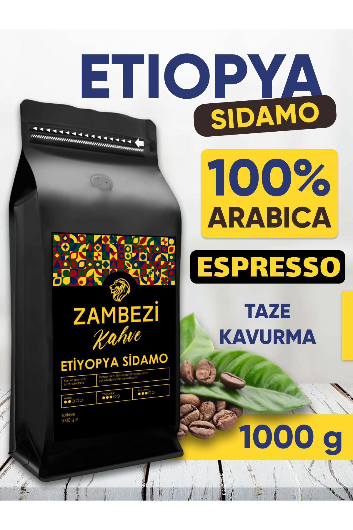 Zambezi Etiyopya Sidamo Çekirdek Kahve 1 Kg / 1000 G