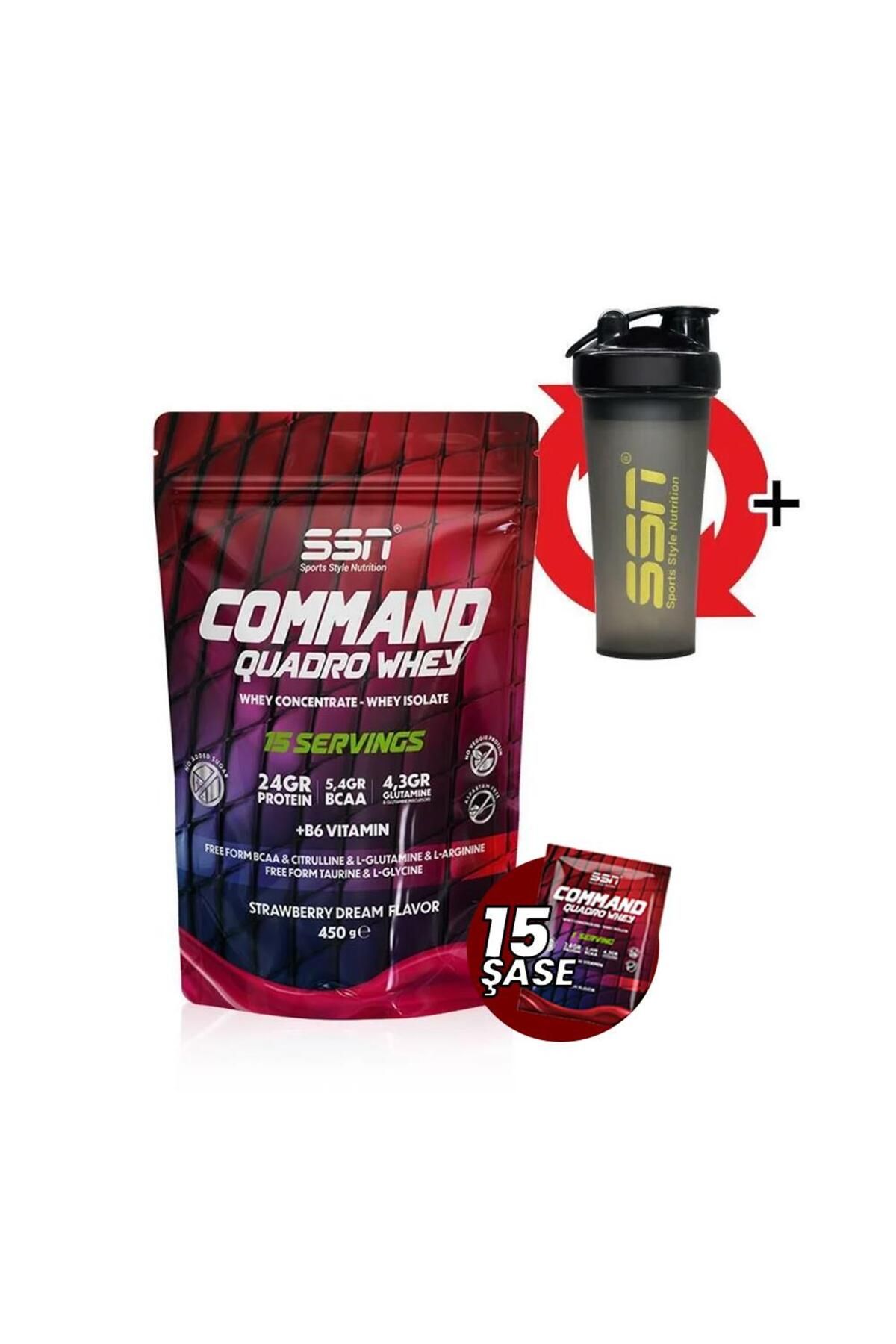 SSN Sports Style Nutrition Command Quadro Whey 30 Gr 15 Şase Doypack 450 Gr (çilek) Protein Tozu