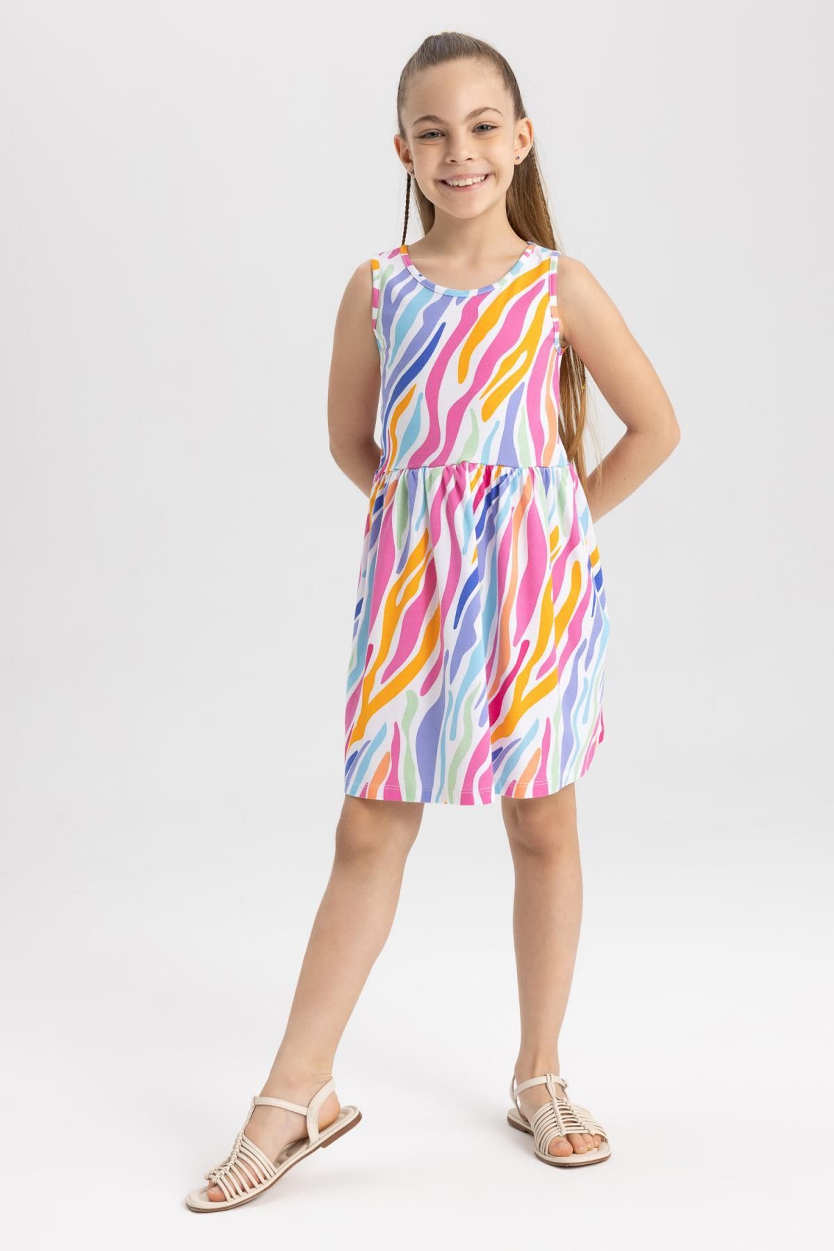 Defacto Kız Çocuk Desenli Kolsuz Elbise T2575a623hs