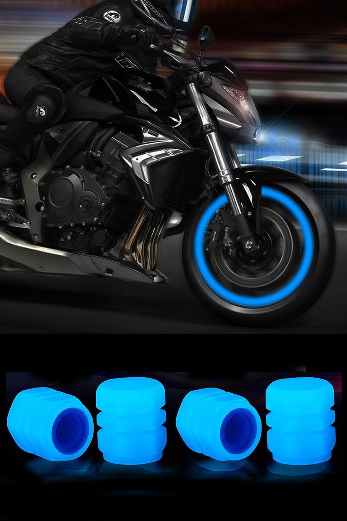 COZY SENSE Motor Sibop Kapağı Seti 4 Adet Mavi Renkli Jant ışığı Sibob Fosforlu Gece Parlayan