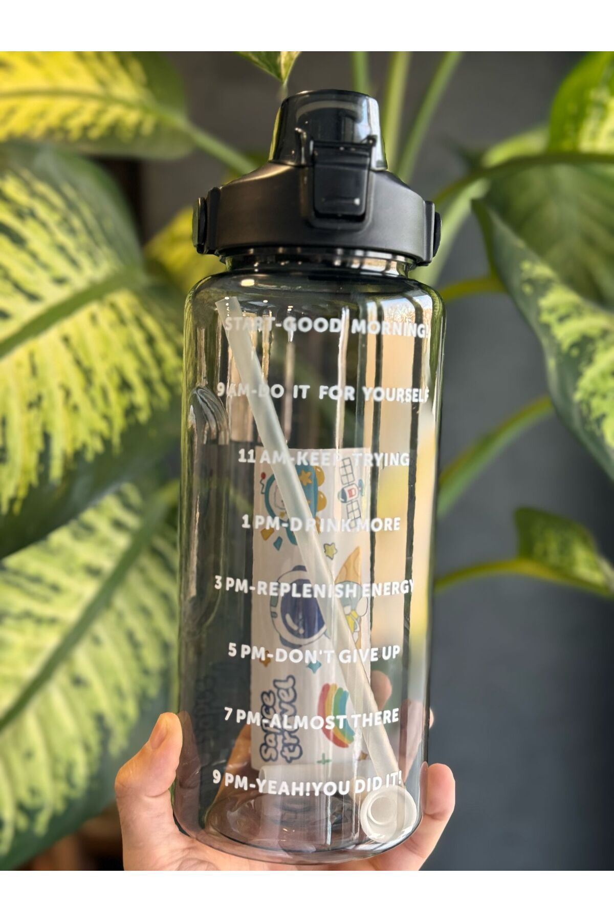 FREYA LİFE Şeffaf Motivasyonel Su Matarası  Suluk 2l Spor Salonu Su Şişesi Bpa Içermez Suluk Etiket hediyeli