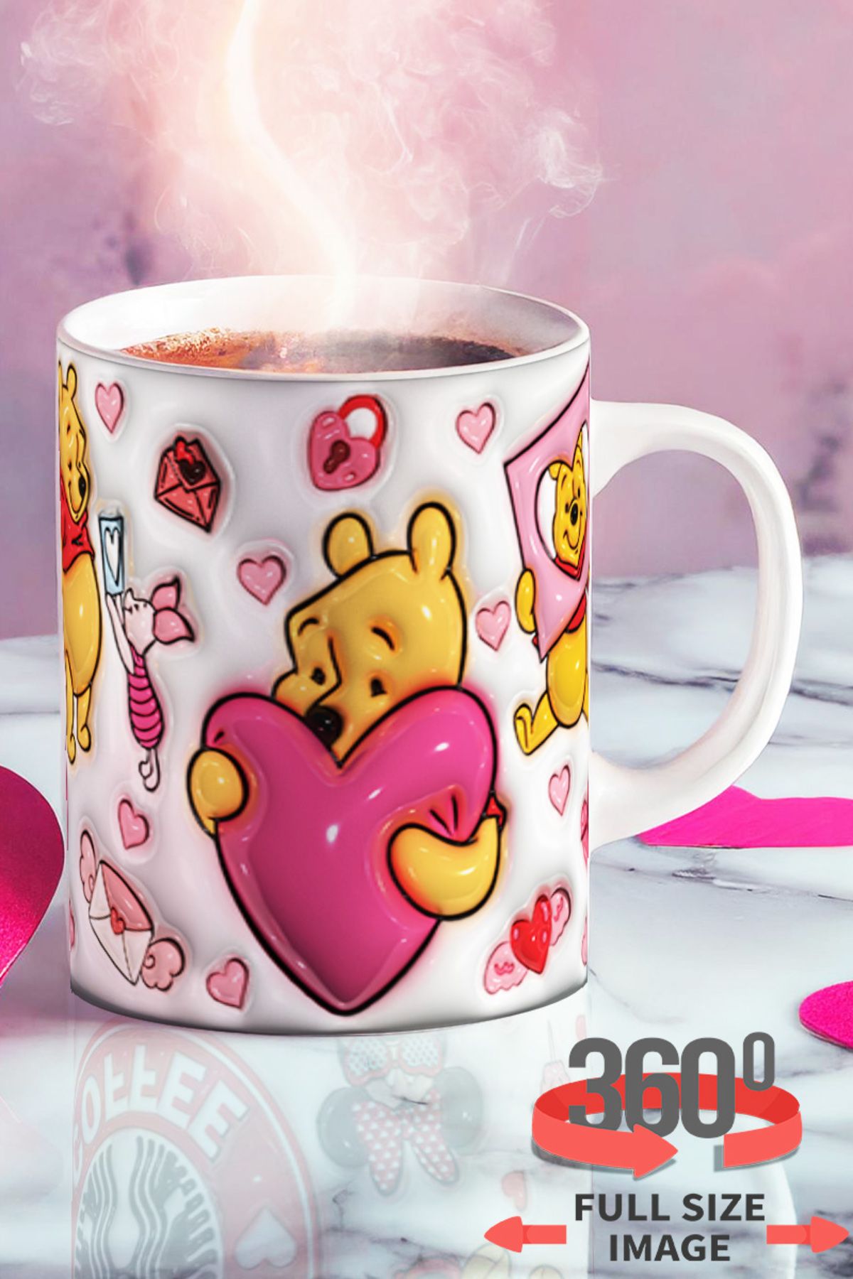 dijital moda tasarım 3d Kabartma Desenli Inflated "love So Pooh" Kişiye Özel Hediyelik Porselen Kupa Bardak