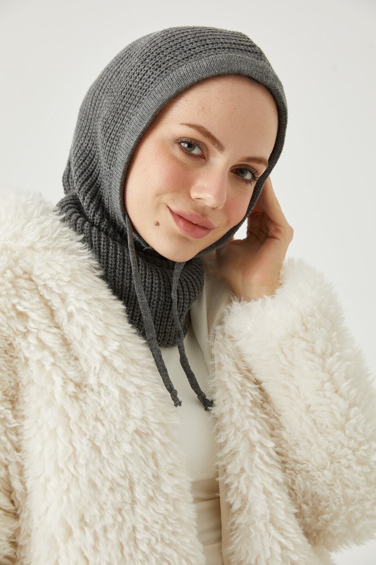 Onur Şapka -Triko Başlık Füme Balaclava Bere Örgü Başlık Kapüşonlu Sıcak Tutar Kışlık