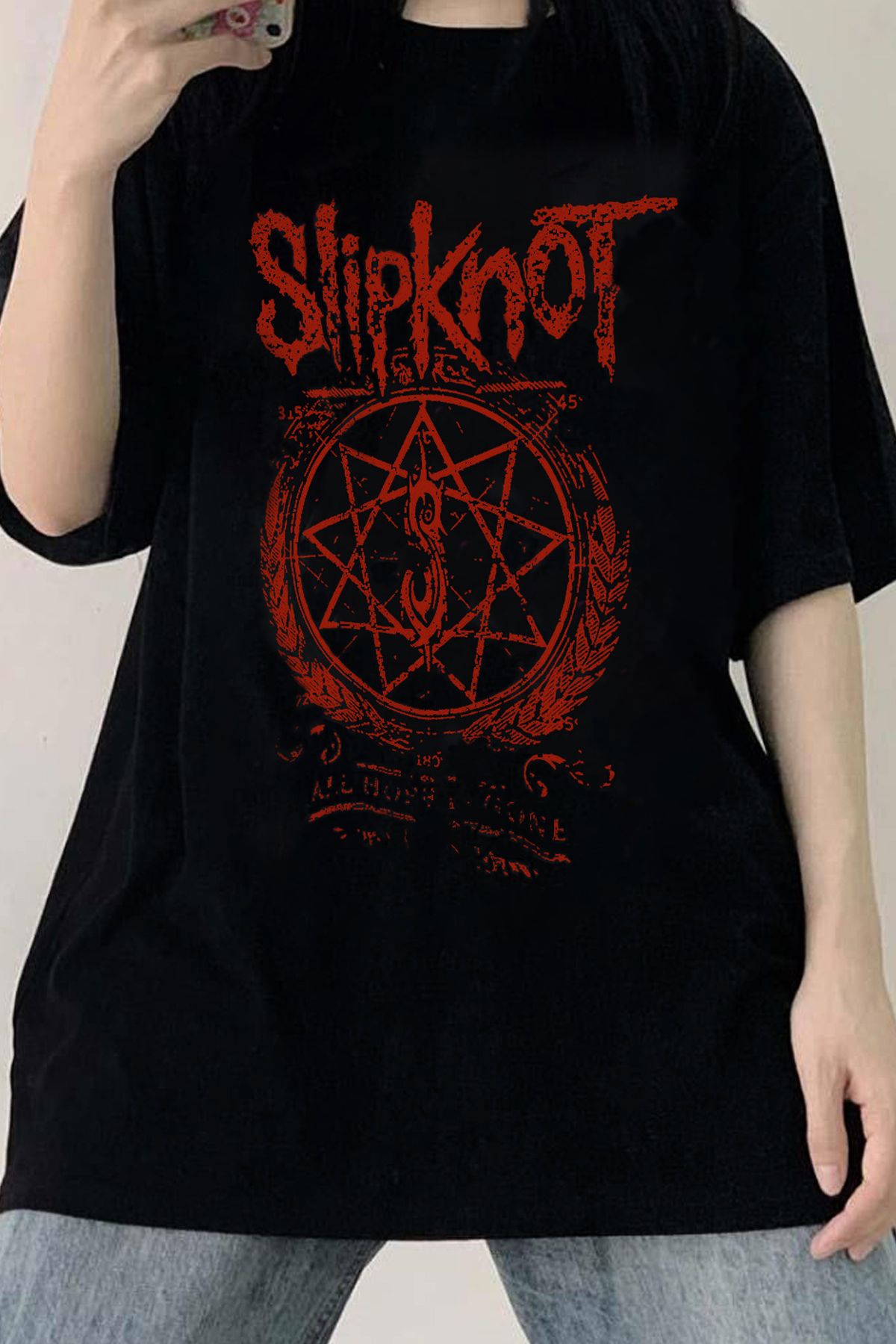 Freak Tshirt Siyah Renk Slipknot Baskılı Unisex Oversize Kesim Metal-Rock T-shirt