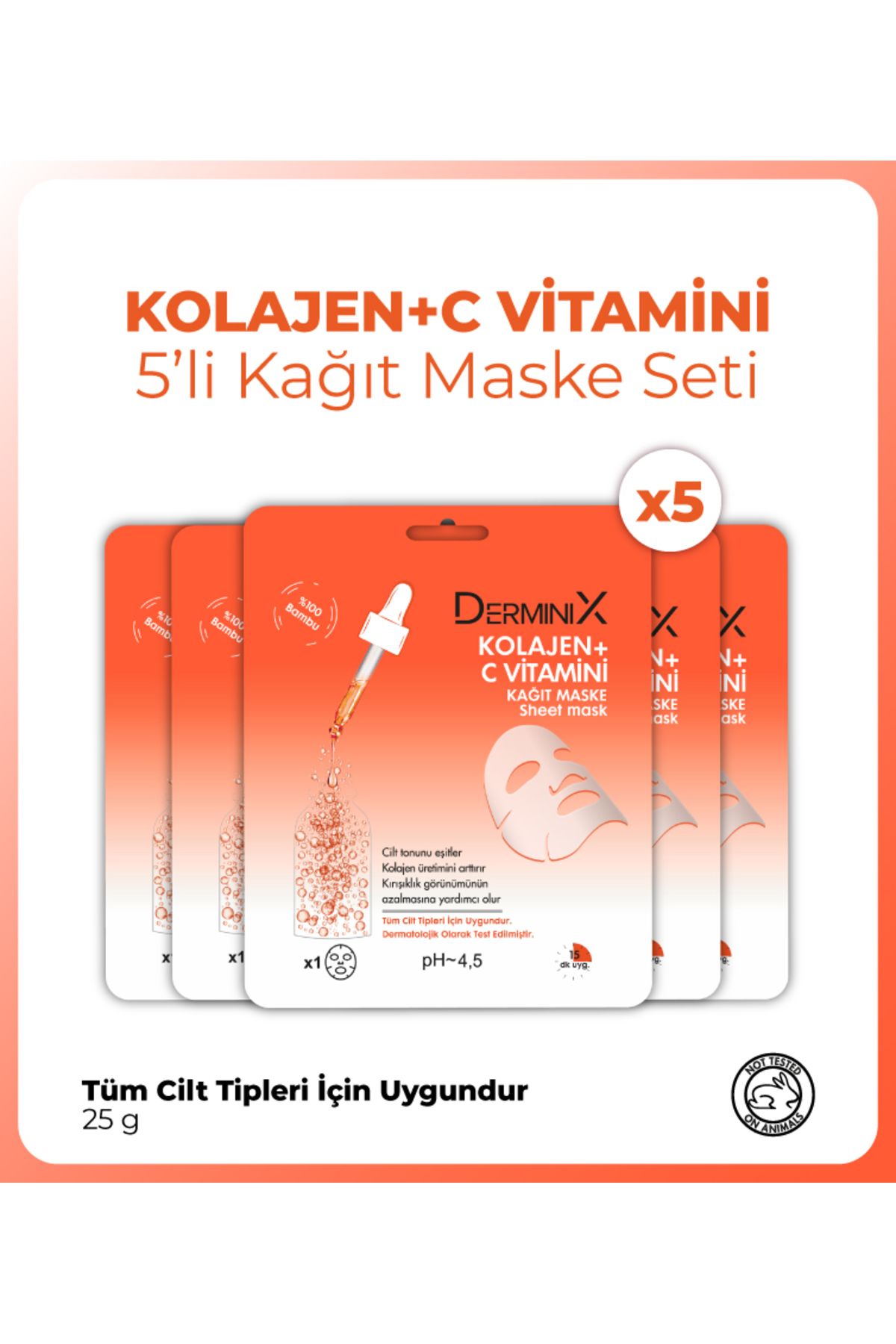 Derminix Kolajen C Vitamini Leke Karşıtı Yüz Kağıt Maskesi 5'li