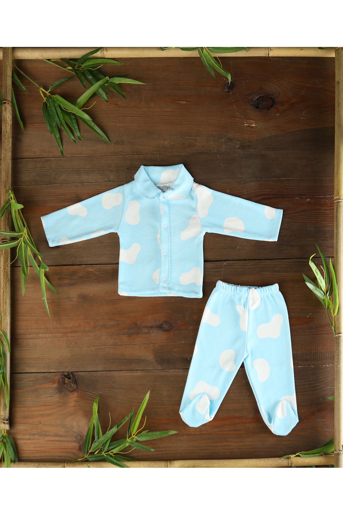 Sema Baby Clouds Bebek Patikli Pijama Takımı Mavi 0-3 Ay