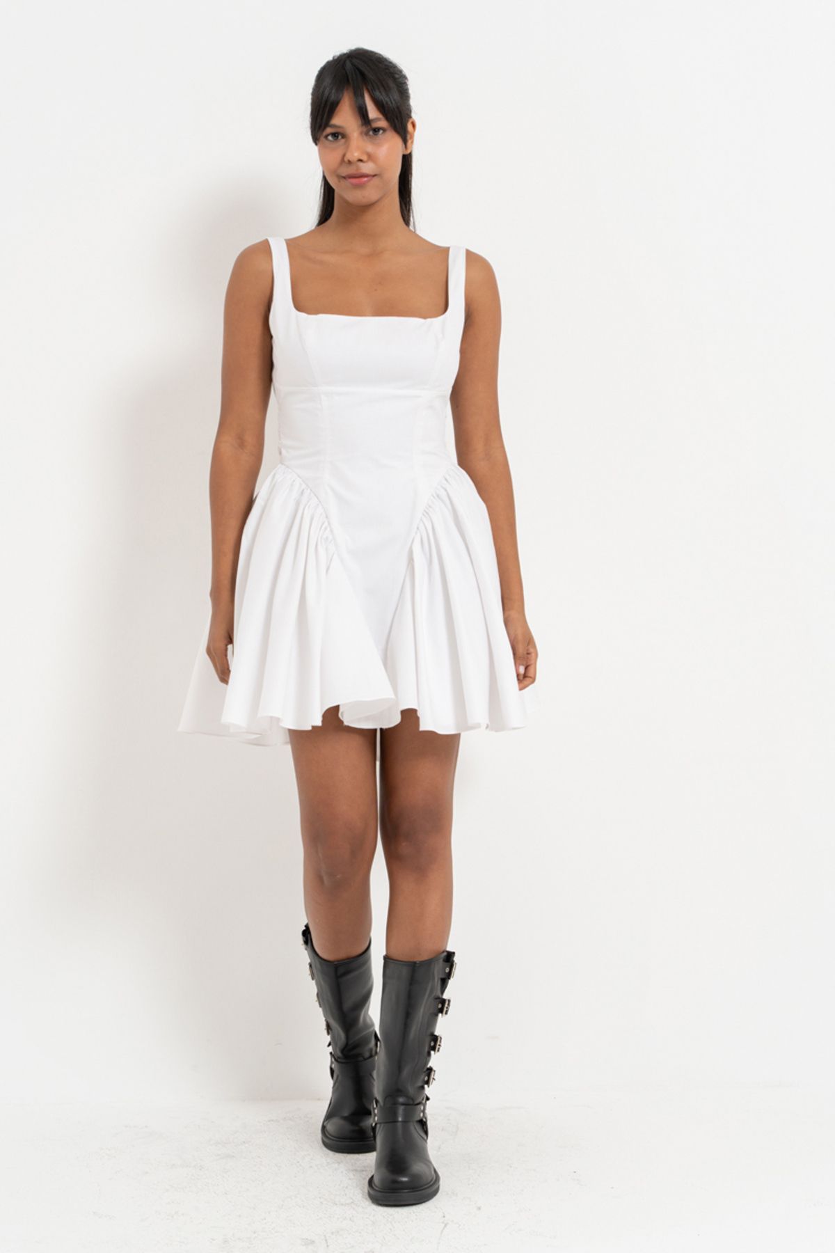 Kikiriki Off white Büzgülü Mini Poplin Elbise