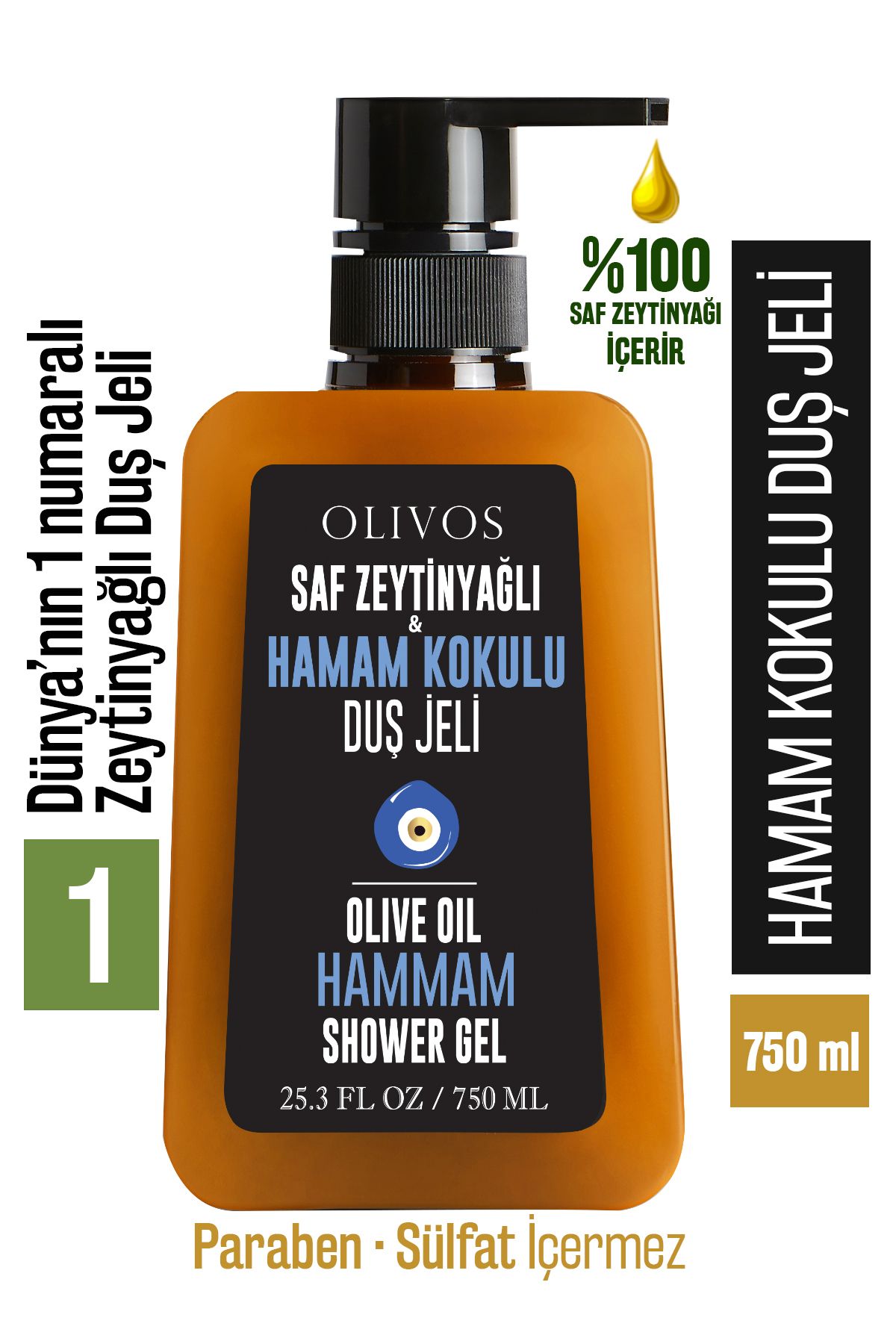 Olivos %100 Doğal Zeytinyağlı Hamam Kokulu Banyo Ve Duş Jeli Kuru Cilt Nemlendirici Ve Besleyici 750 ml
