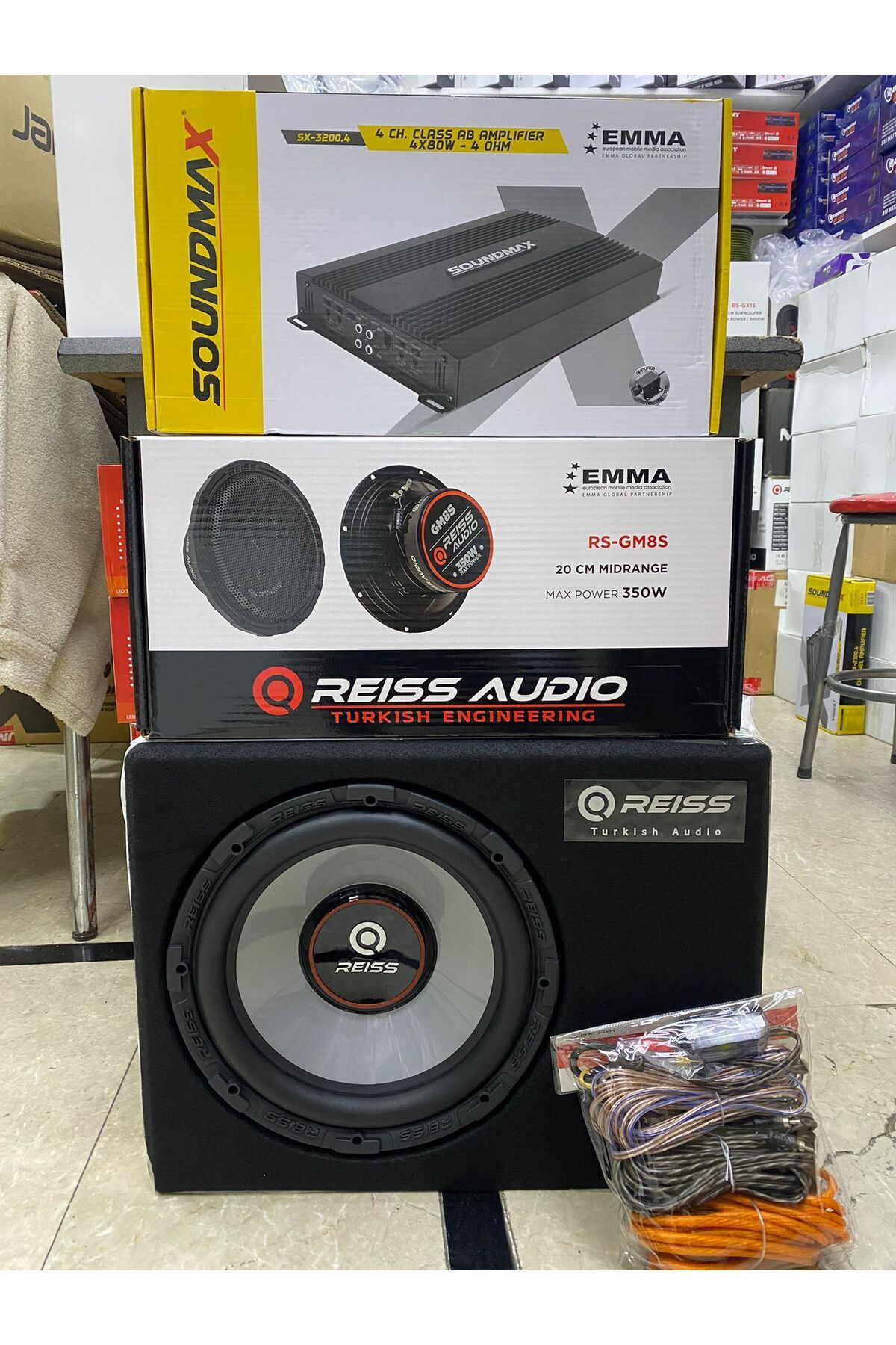 Soundmax Paket Set 30cm Bass 4000wat Anfi 20cm Midrange Kablo Seti