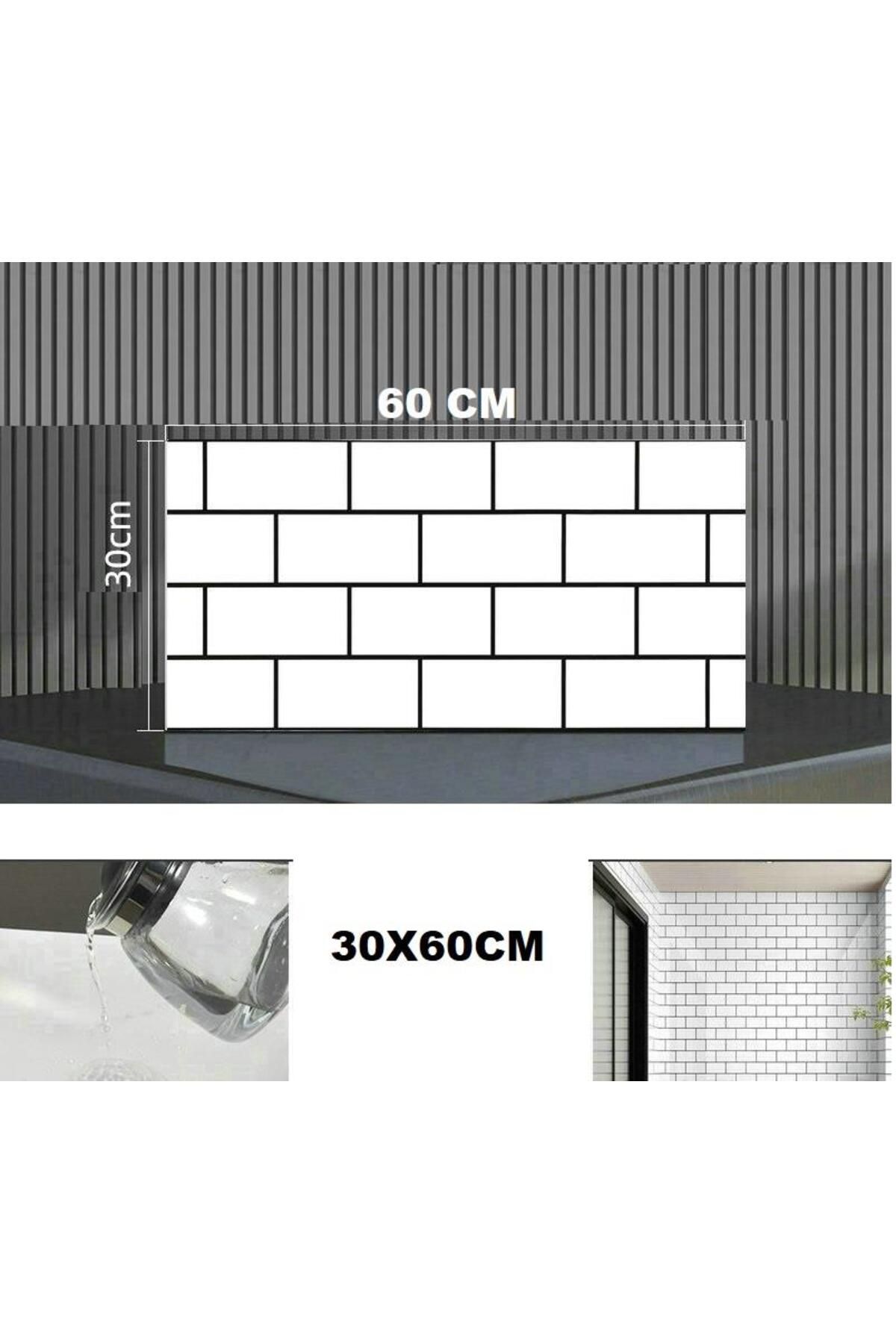 Renkli Duvarlar 60x30cm 1 Adet Shiny Beyaz Tuğla Desen Yapışkanlı Karavan Prefabrik Banyo Wc Duvar Paneli Sticker