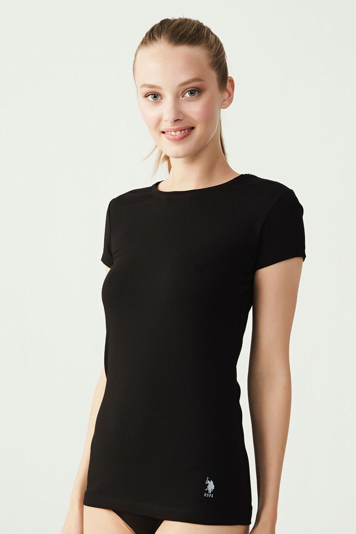 U.S. Polo Assn. Kadın Siyah Kısa Kollu Yuvarlak Yaka T-shirt 66002