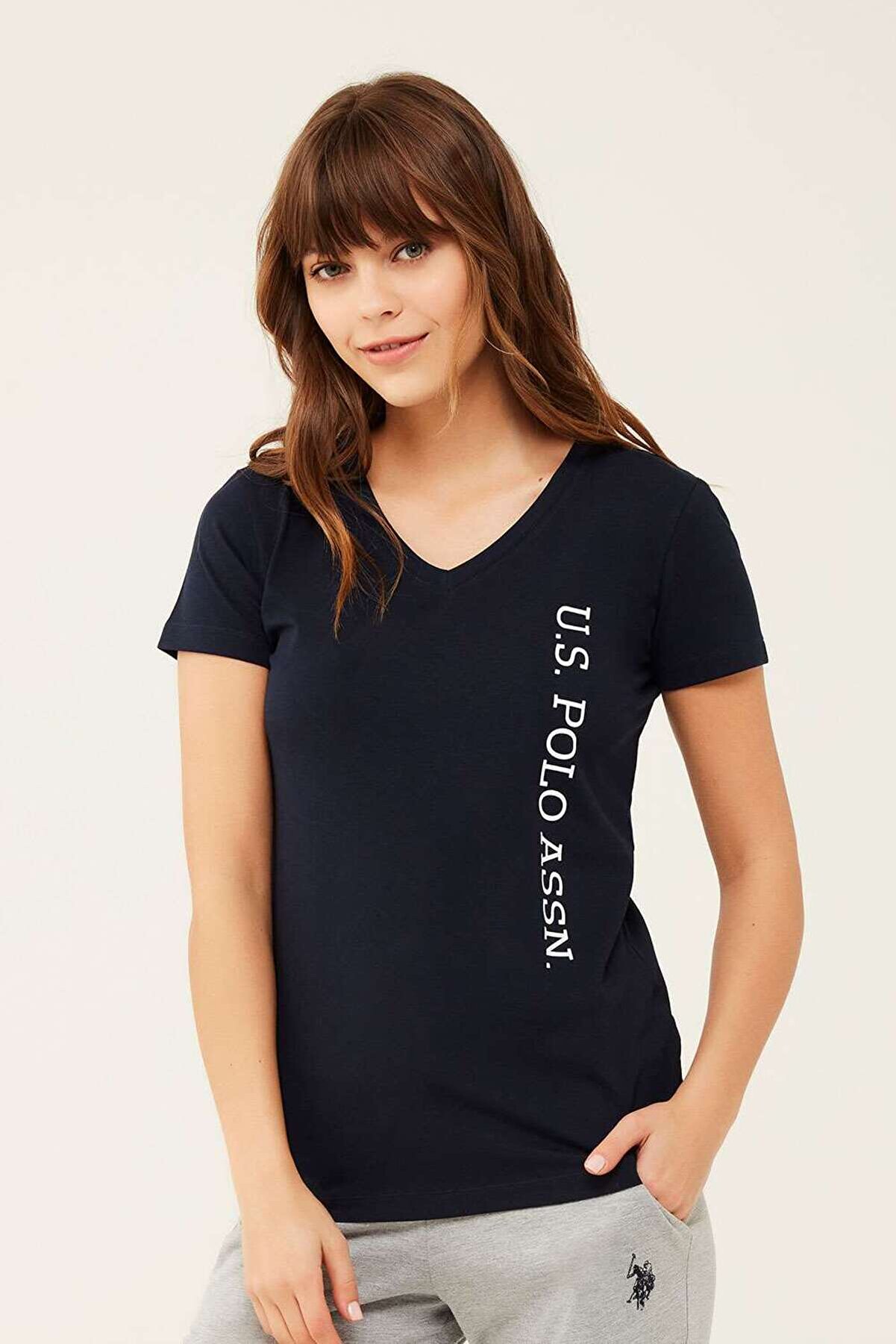 U.S. Polo Assn. Kadın Lacivert V Yaka T-shirt 16596
