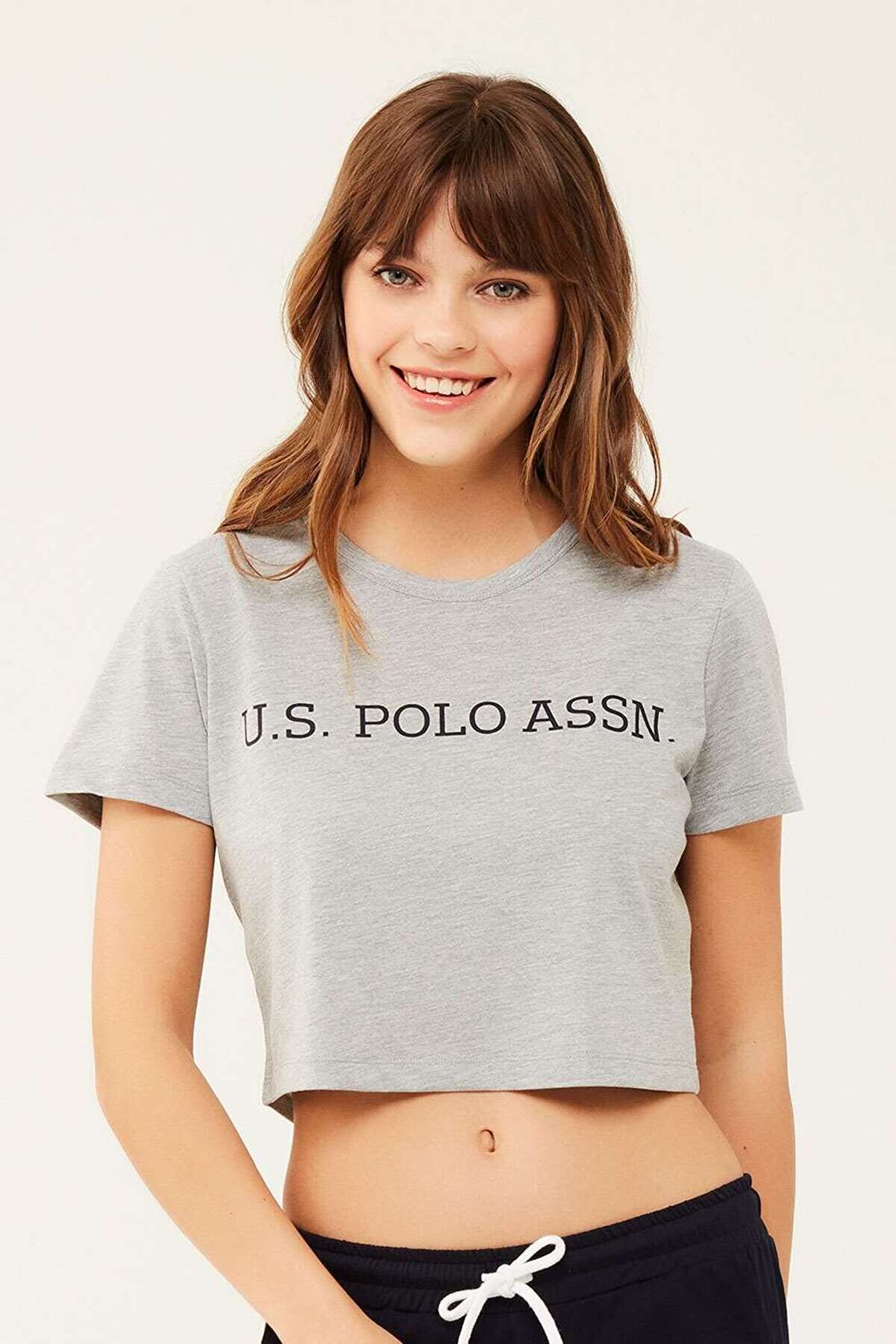 U.S. Polo Assn. Kadın Gri Melanj Kısa T-shirt 16609