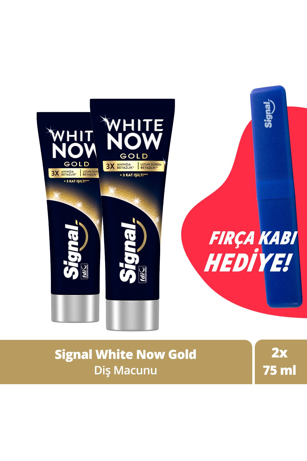 Signal White Now Gold Beyazlatıcı Işıltı Diş Macunu 75ml X2 Fırça Kabı Hediye
