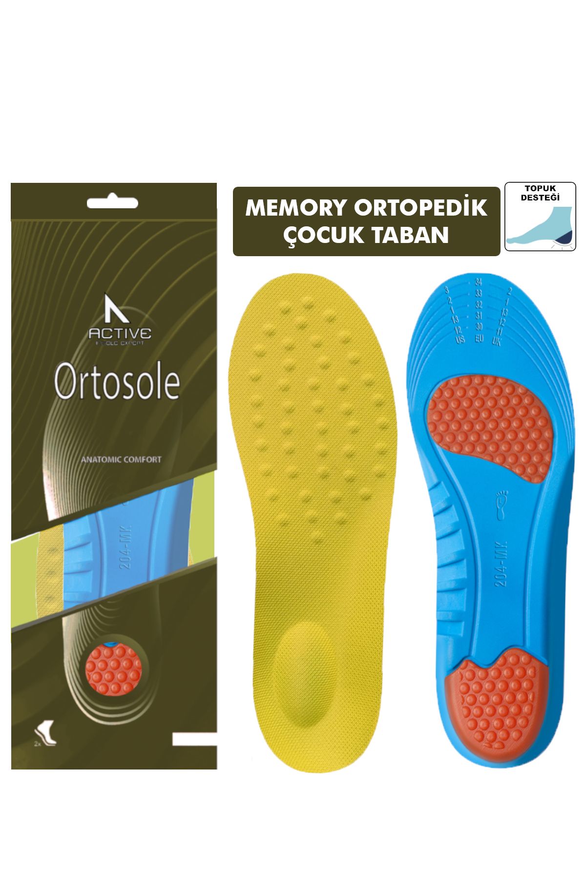Ortosole Ortopedik Memory Foam Ayakkabı Tabanlığı, Natural Kemer Destekli Tabanlık - Çocuk