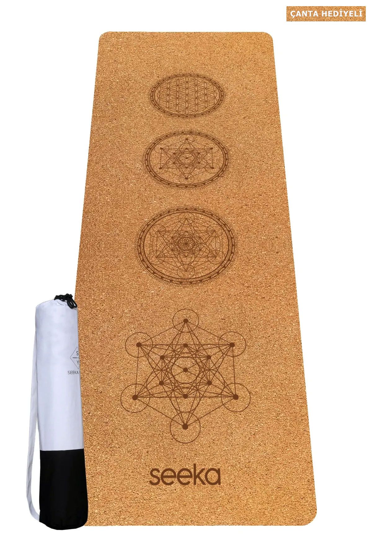 Seeka Yoga Mantar Yüzeyli Doğal Kauçuk Yoga Matı - Mandala + Taşıma Çantası