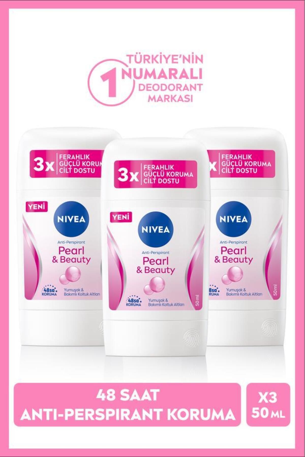 NIVEA Kadın Stick Deodorant Pearl&Beauty 50ml, 48 Saat Koruma, X3 Adet