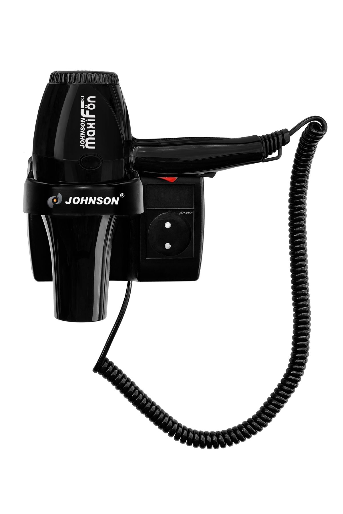 Johnson MaxiFön 220v Priz Çıkışlı Otel Tipi Saç Kurutma Makinesi 1600W Siyah
