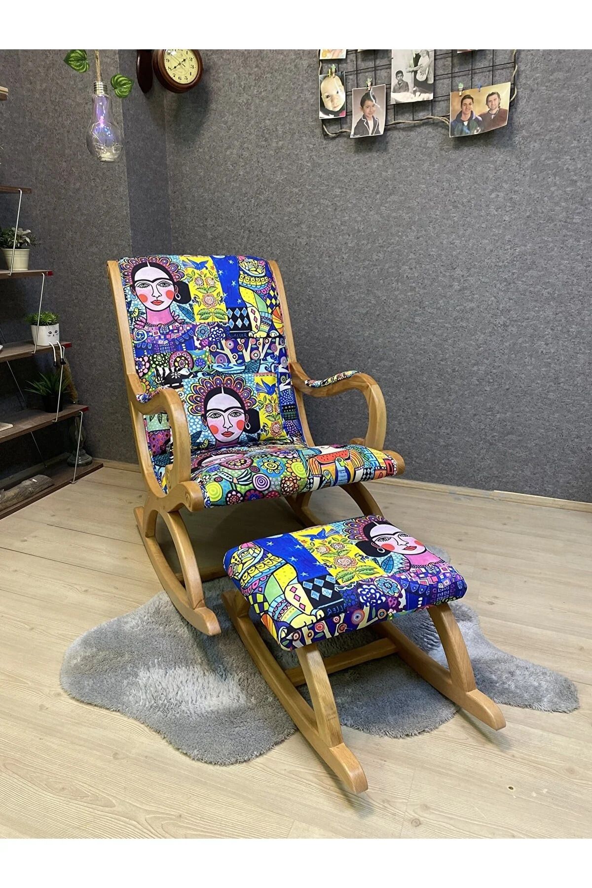 Asedia Rustik Naturel Diego Desenli Sallanan Sandalye Dinlenme Emzirme Baba Tv Okuma Anneler Günü Hediyesi