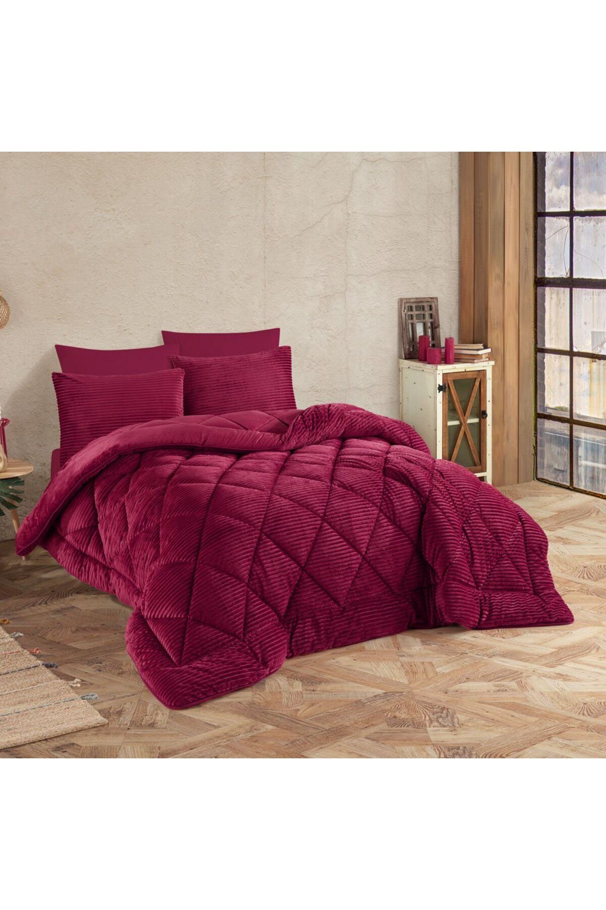 Hobby Premium Soft Tek Kişilik Yorgan Seti Bordo