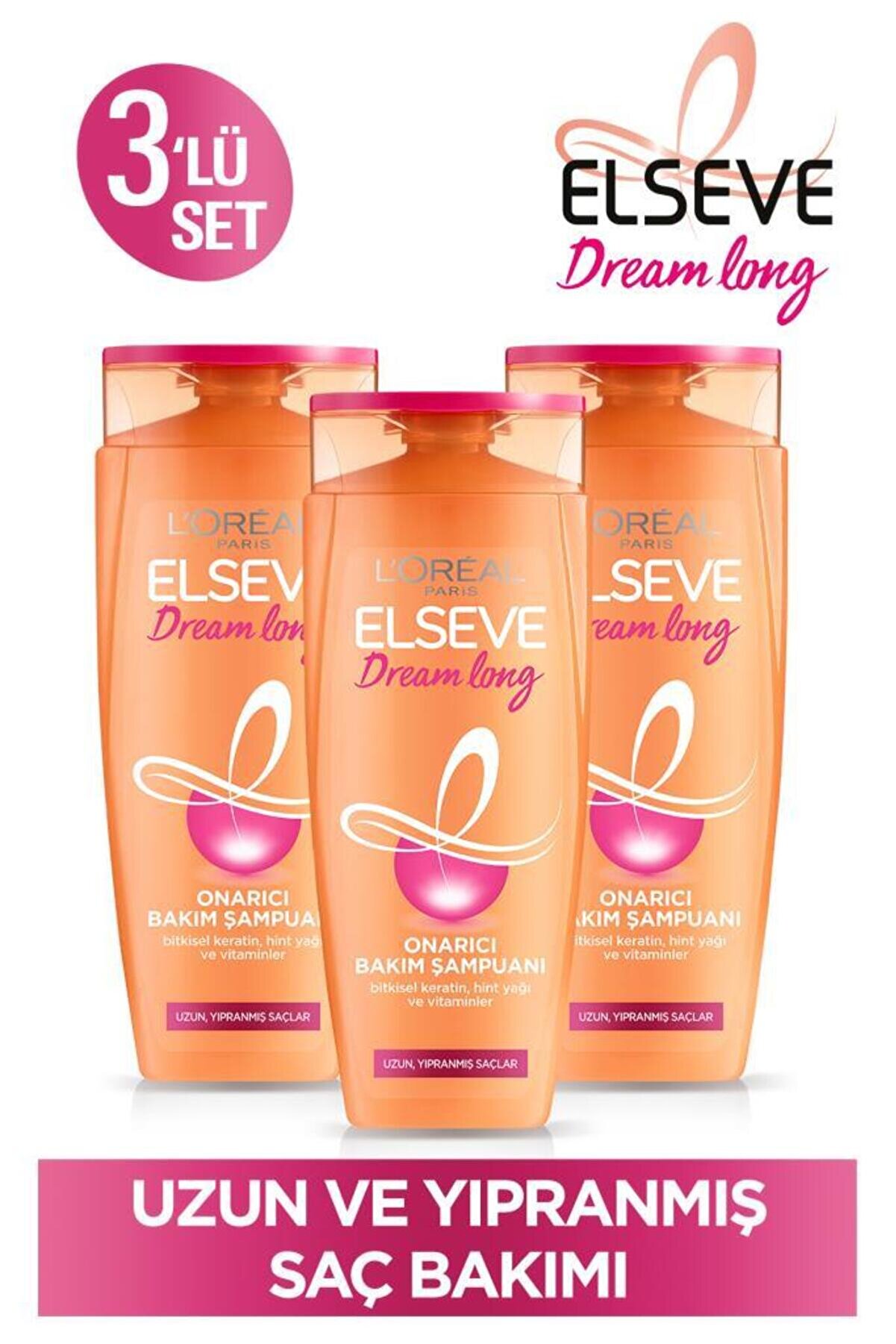 Elseve Dream Long Onarıcı Bakım Şampuan 450ml 3'lü Set