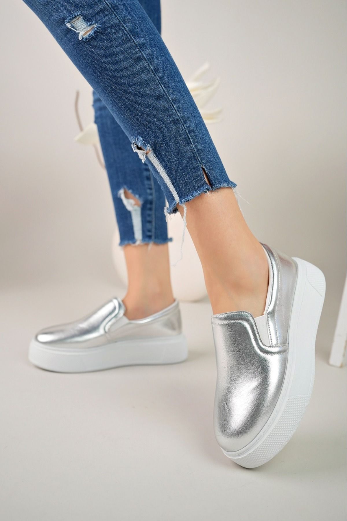 SEEM & BE Dulce Gümüş Bağcıksız Kadın Sneaker