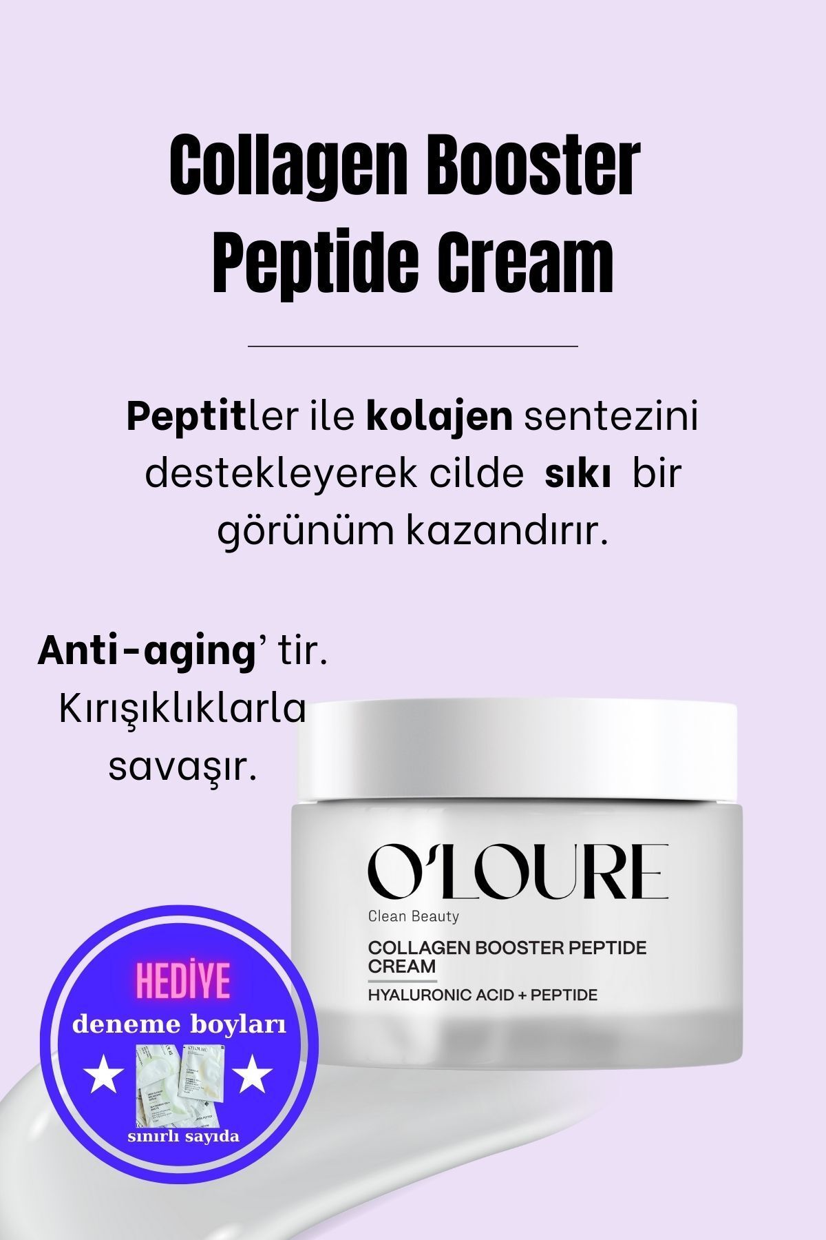o'loure beauty Collagen Booster Peptide Cream Yaşlanma Karşıtı Kolajen Artırıcı Peptit Hyaluronik asit Yüz Kremi