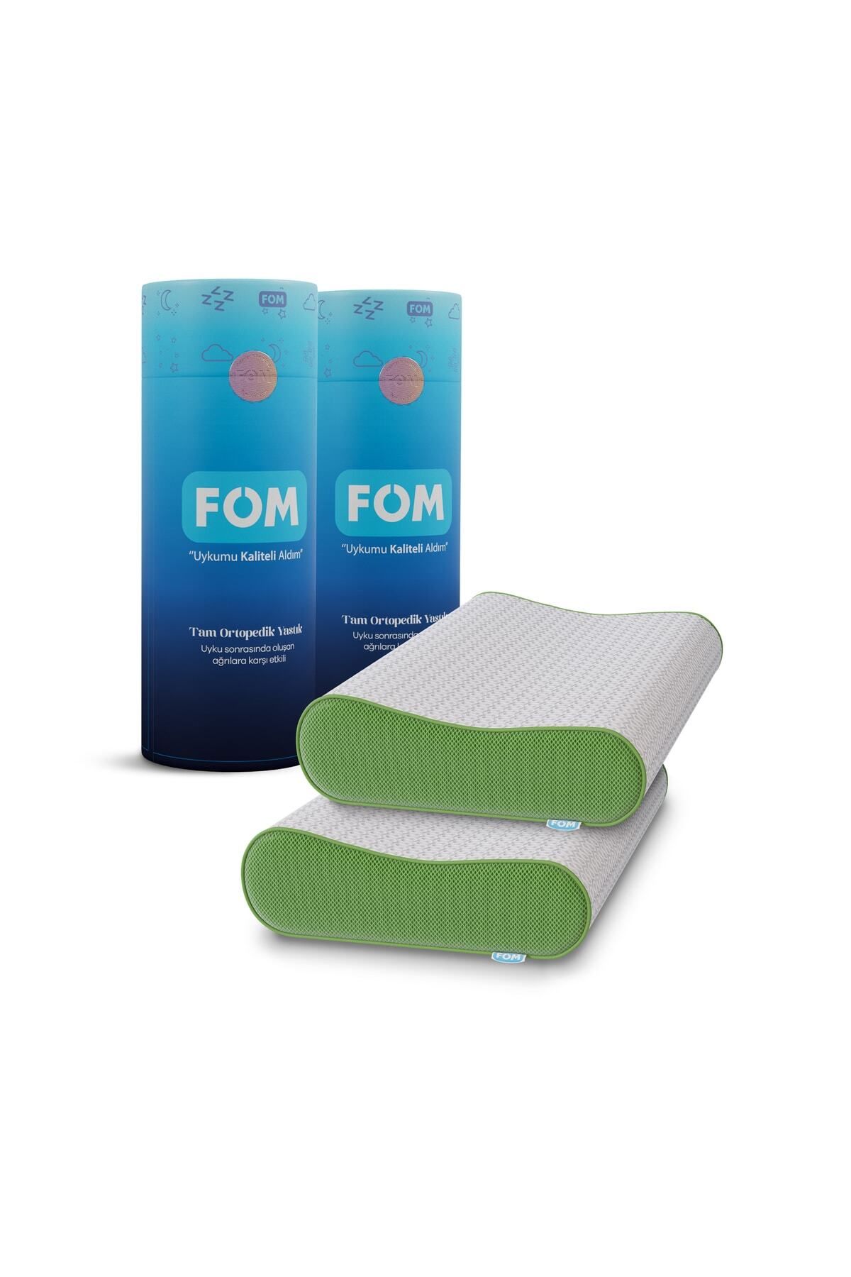 FOM 2'li Mini Flex Visco Boyun Destekli Uyku Yastık Kampanyası, 50 X 30 X 11/9, Yeşil