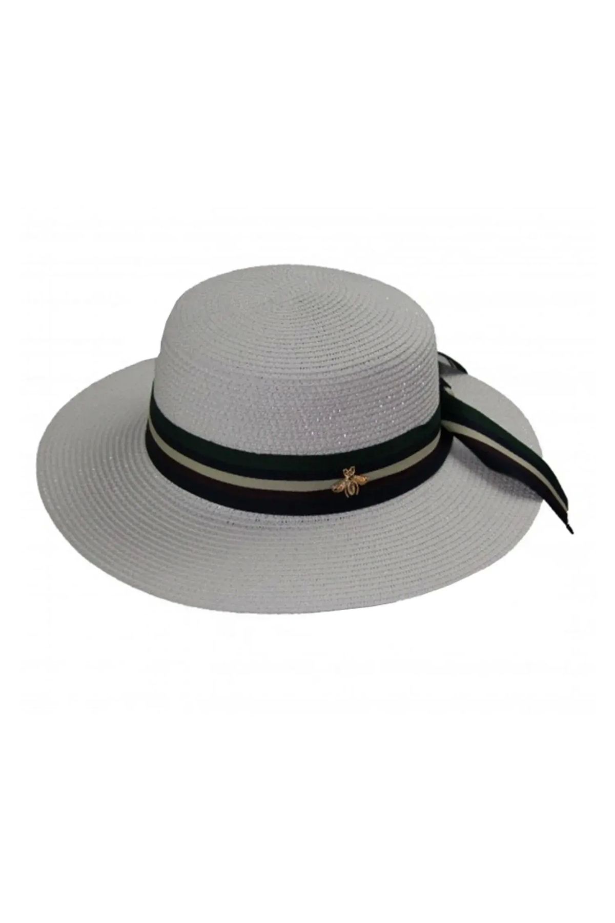 Bay Şapkacı Kadın Şeritli Hasır Şapka 3853